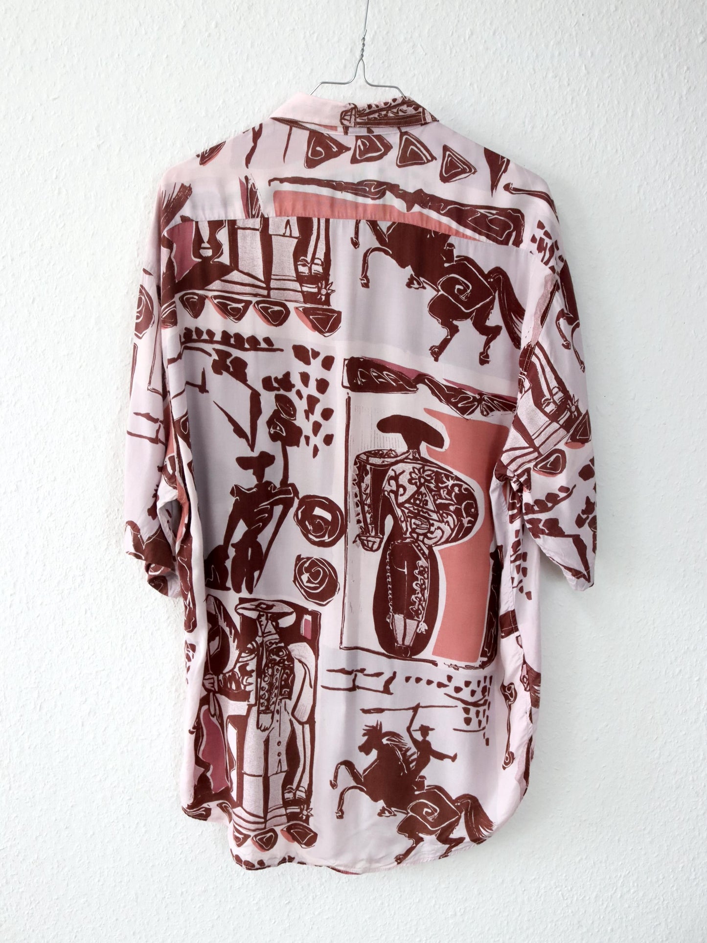 Vintage 80er 90er CIAPS Hemd kurzarm Viskose crazy pattern rosa M
