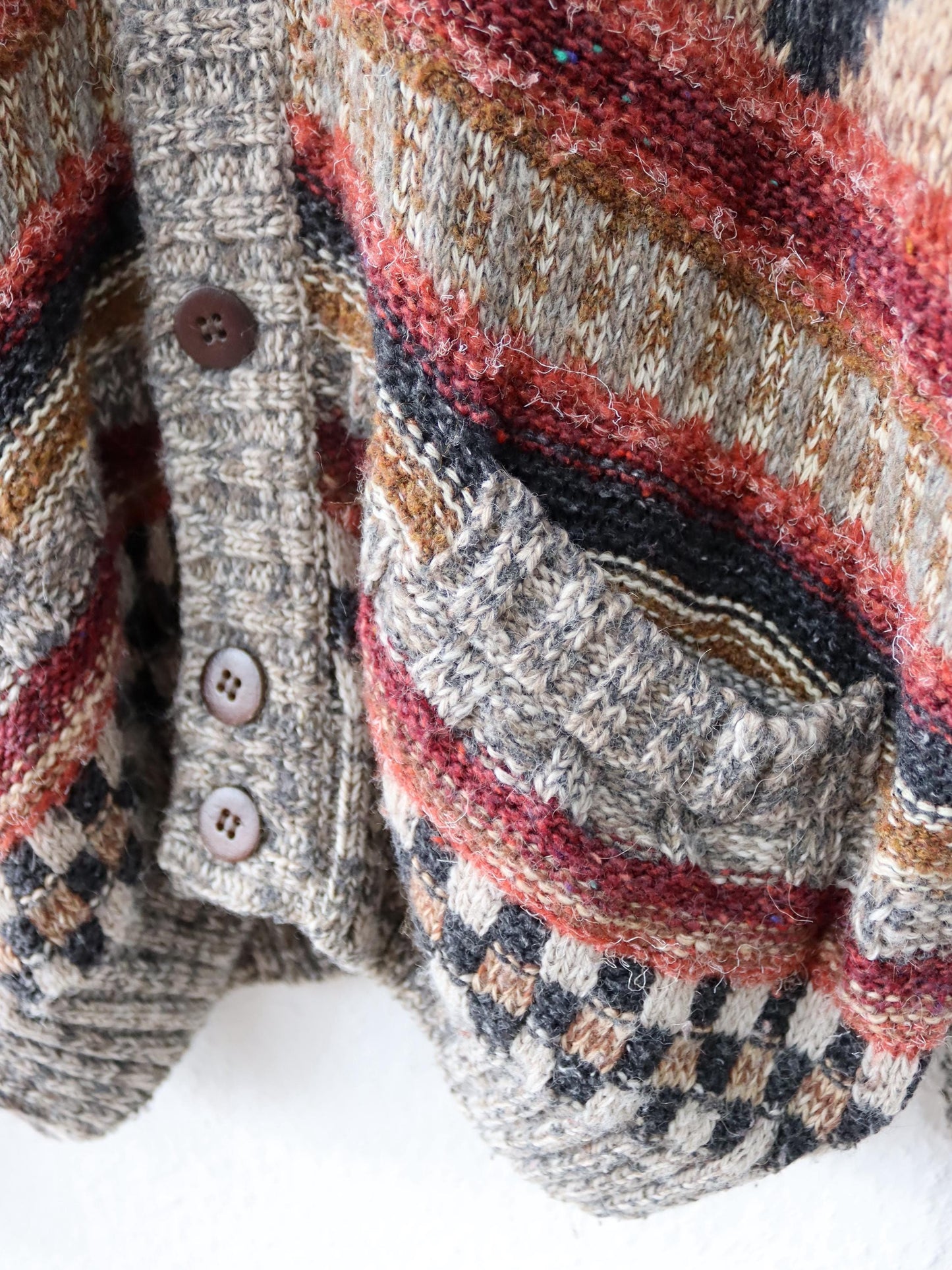 Vintage 80er 90er NANIBON Cardigan Strickjacke Wolle gemustert 52 L/XL