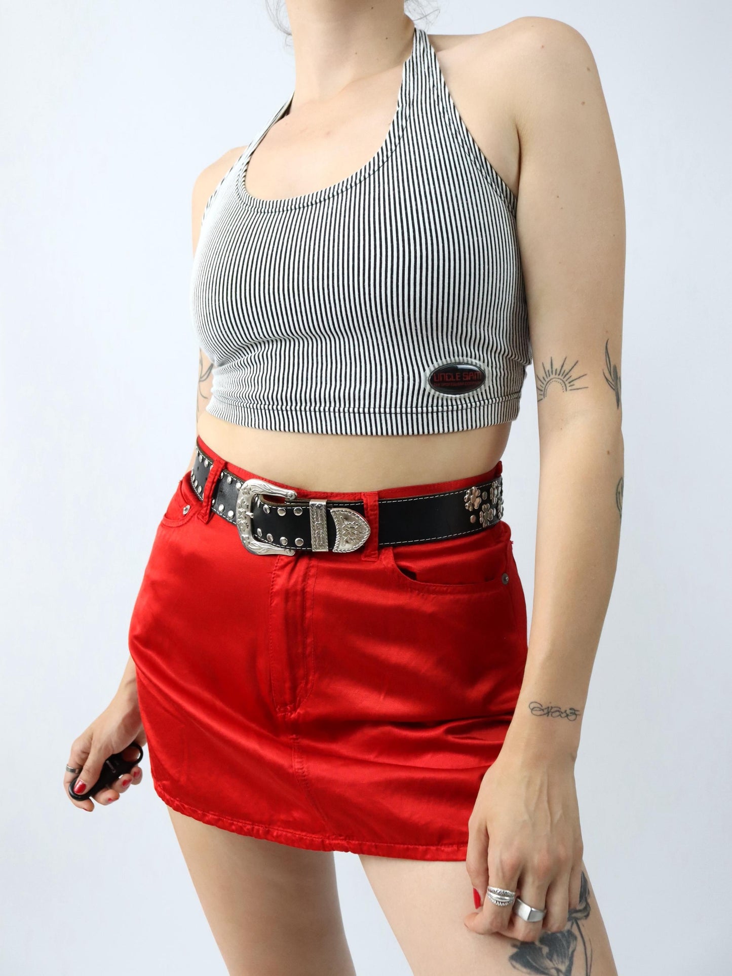 Vintage 80s 90s UNCLE SAM halter top crop top striped M