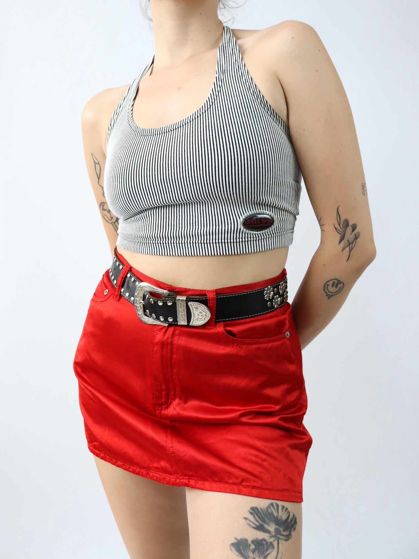 Vintage 80s 90s UNCLE SAM halter top crop top striped M