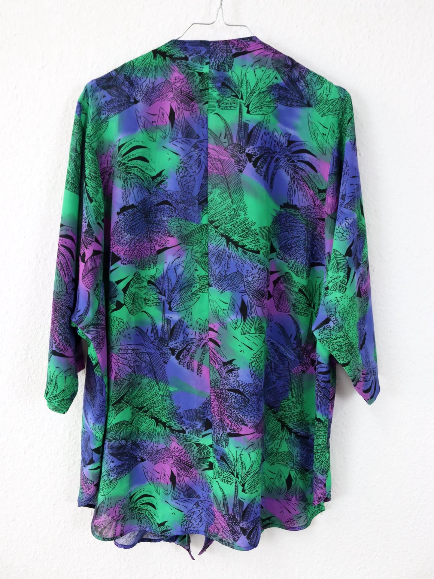 Vintage 80s 90s kimono blouse jacket crazy pattern purple green M