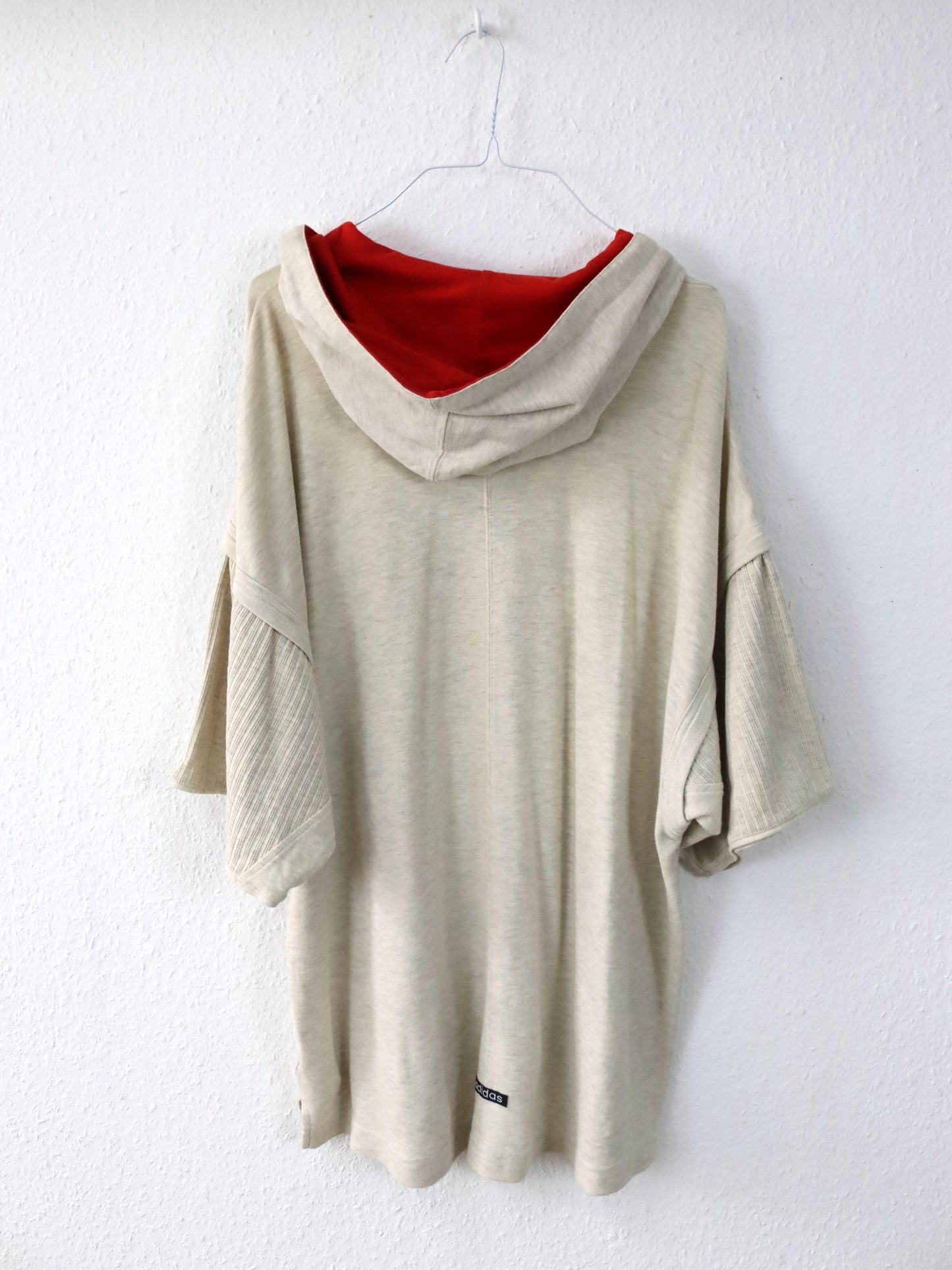 Vintage 80s 90s ADIDAS TRAINING T-Shirt short sleeve thick fabric beige print hood L
