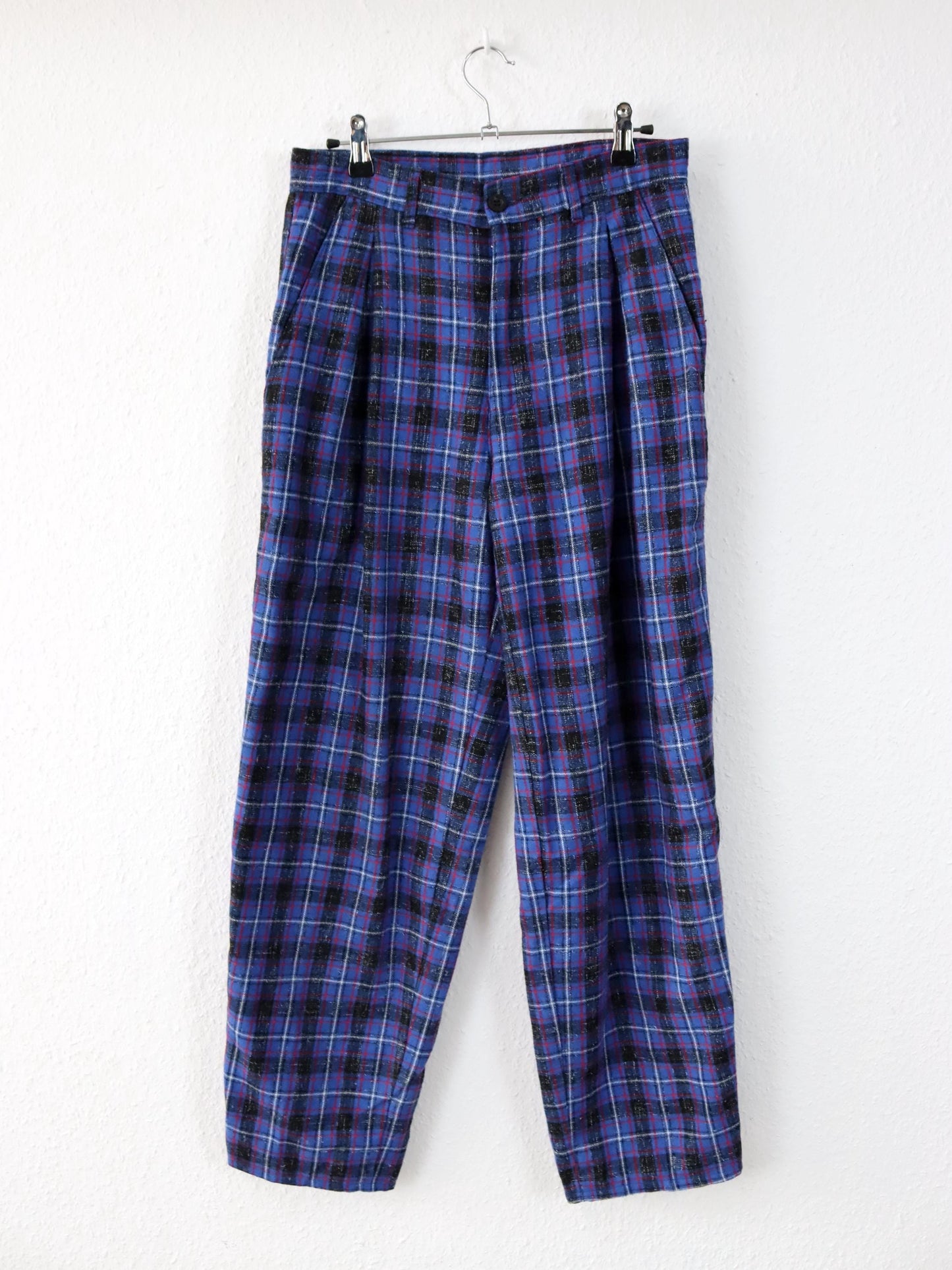 Vintage 80s 90s COMIC wool trousers pleated trousers checked blue black red W31