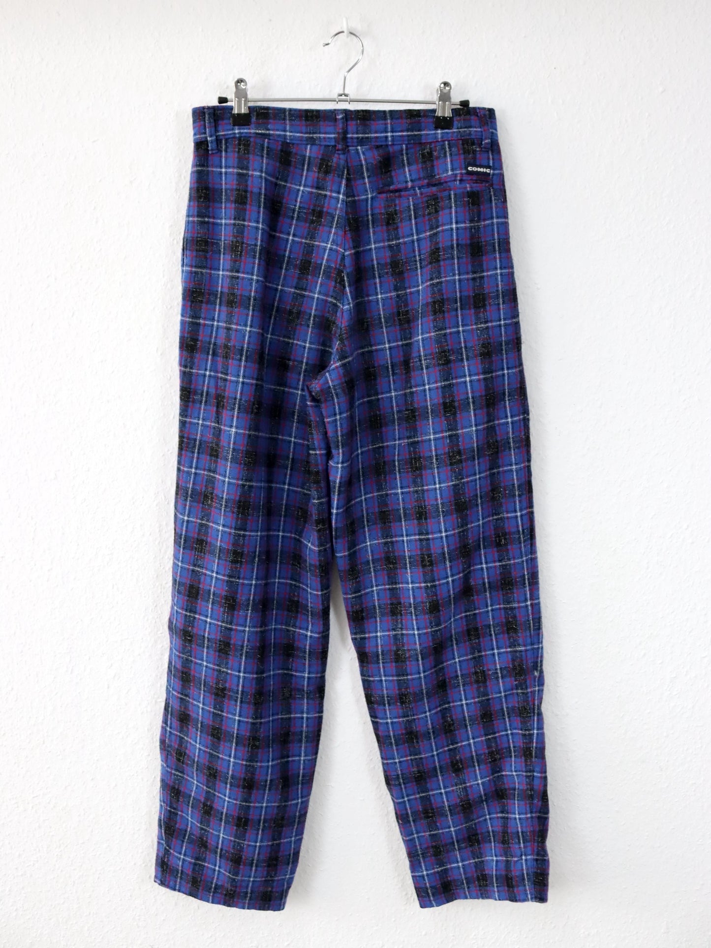 Vintage 80s 90s COMIC wool trousers pleated trousers checked blue black red W31