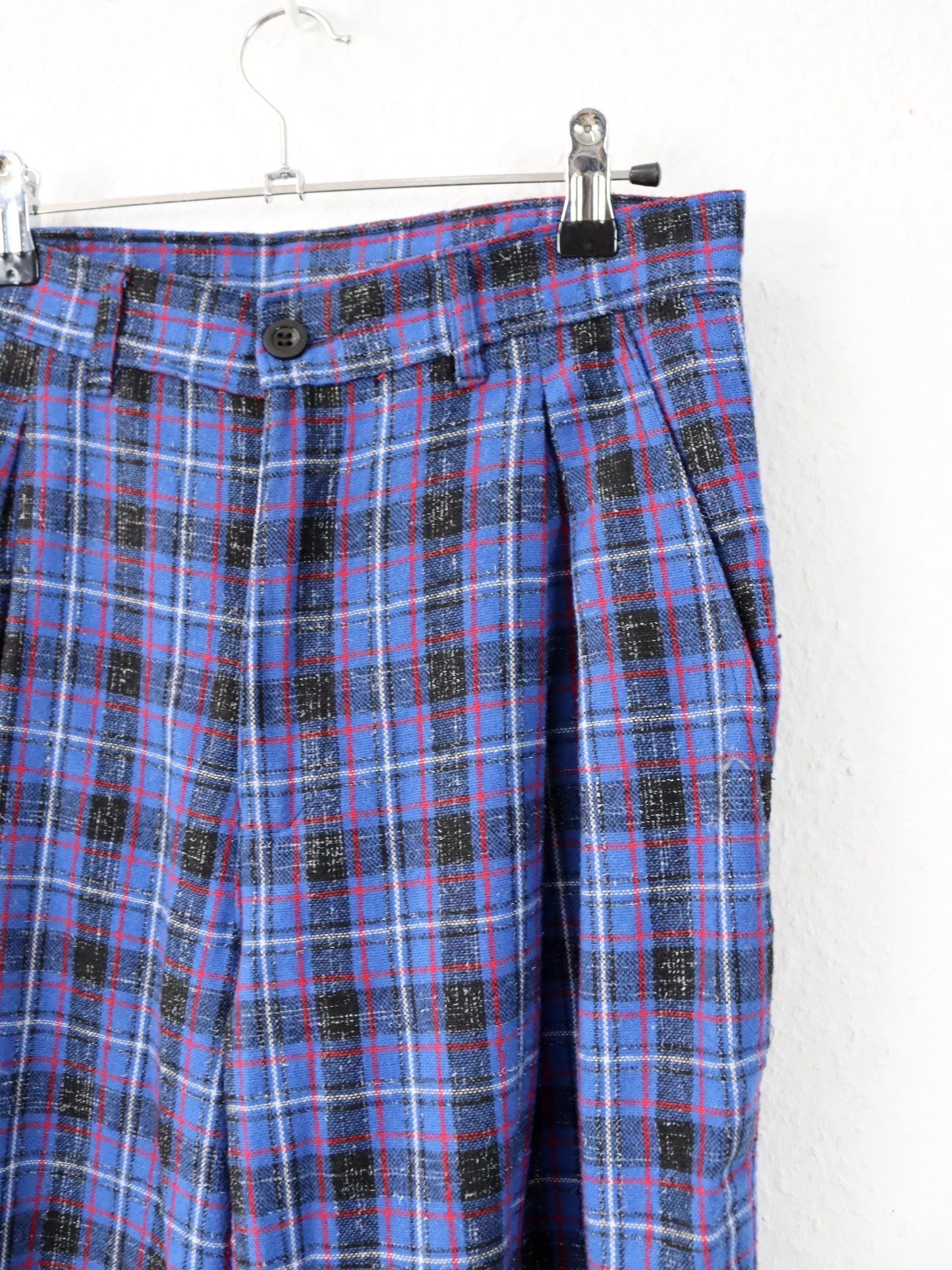 Vintage 80s 90s COMIC wool trousers pleated trousers checked blue black red W31