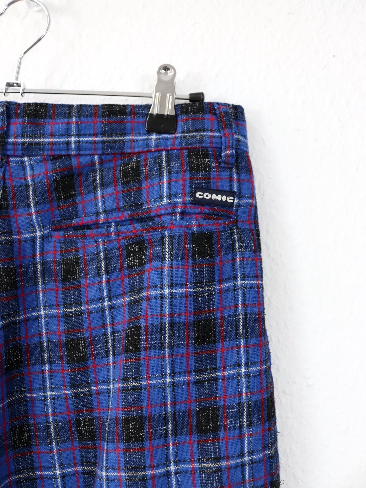 Vintage 80s 90s COMIC wool trousers pleated trousers checked blue black red W31