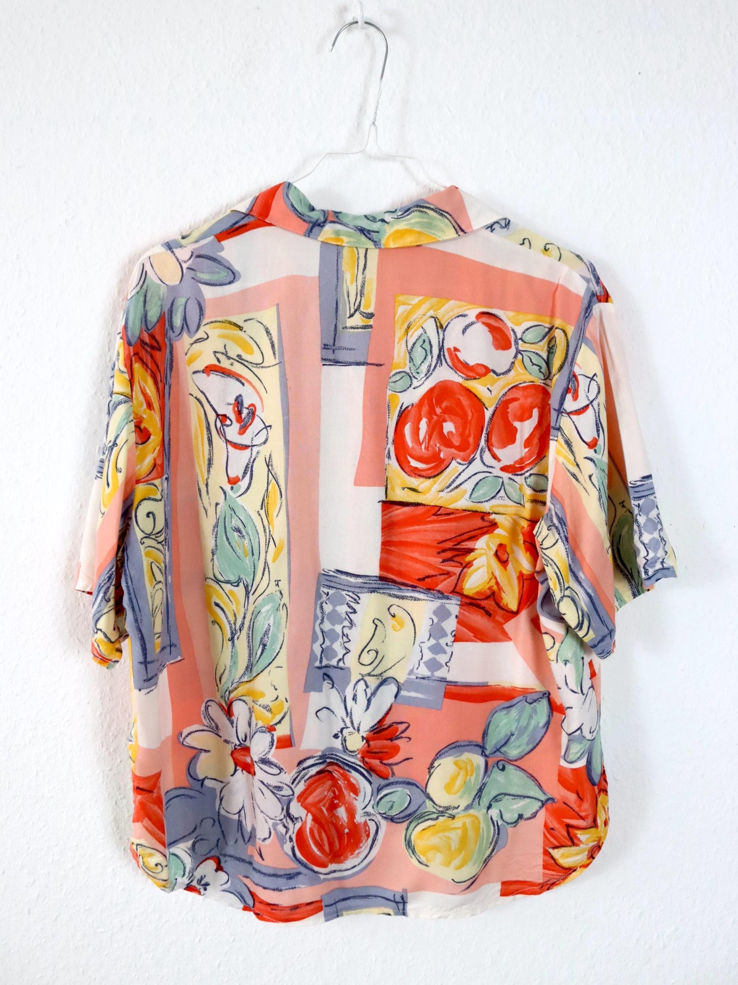 Vintage 80er 90er Bluse kurzarm Viskose crazy pattern M