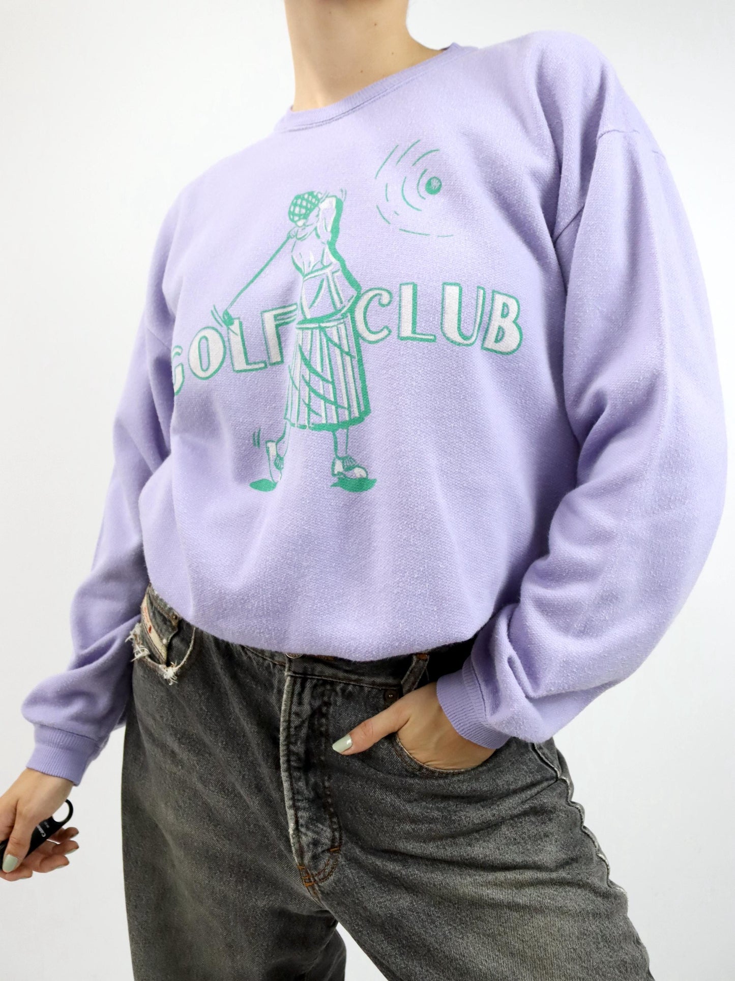 Vintage 80s 90s SAMAR Sweatshirt Pullover Print Golf Club Lilac M