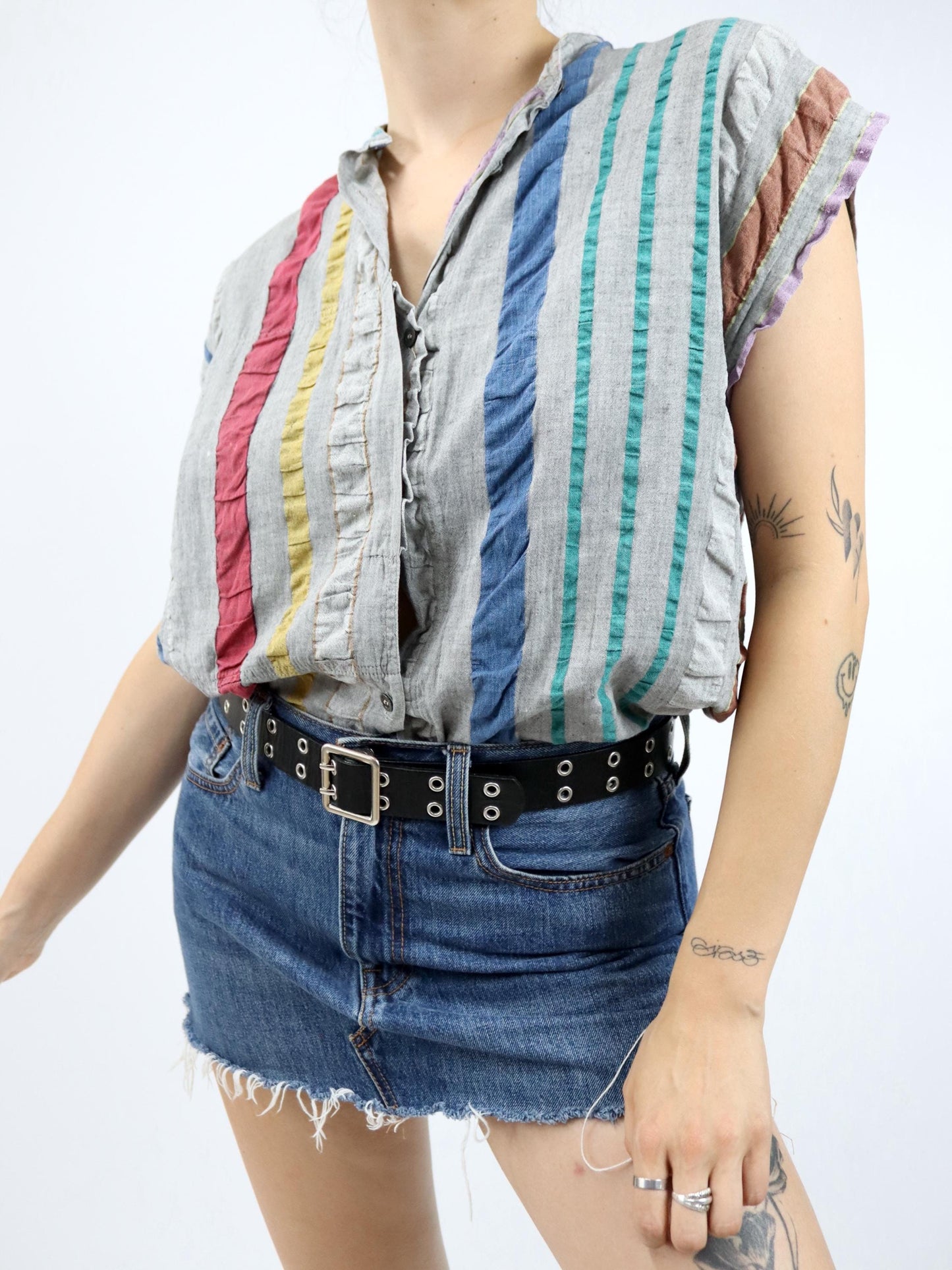 Vintage 80s 90s ANNA GOBBO shirt blouse striped 42