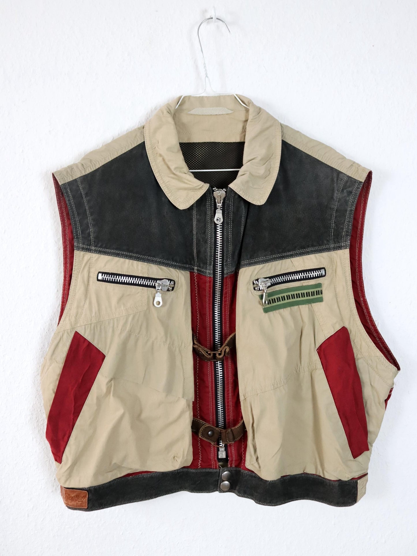Vintage 80er 90er AIRFIELD Weste Cargoweste beige rot grau M