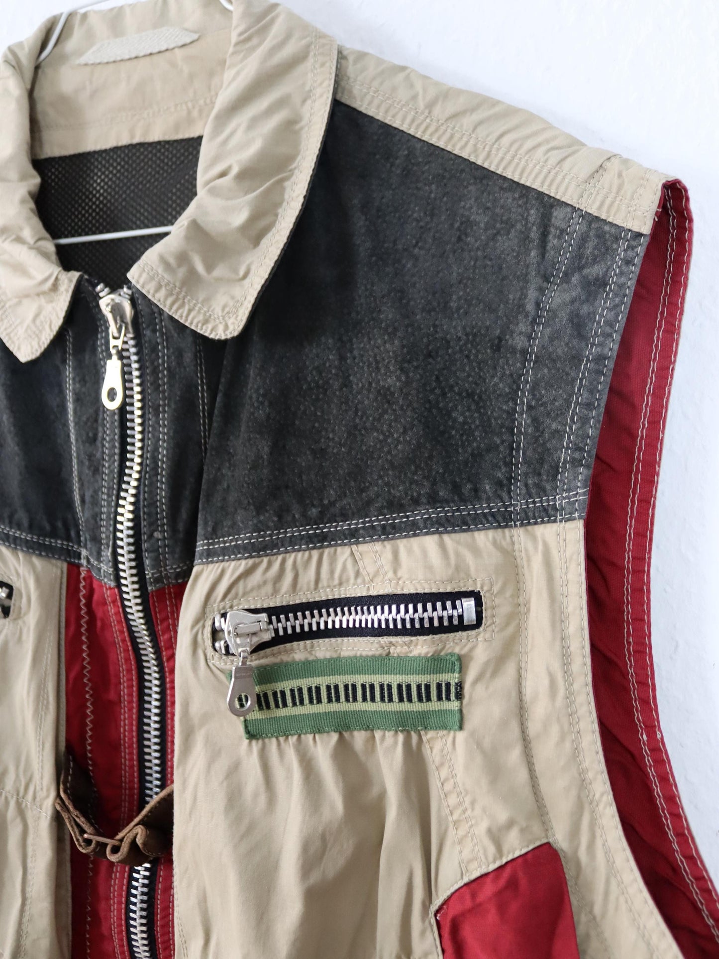Vintage 80er 90er AIRFIELD Weste Cargoweste beige rot grau M