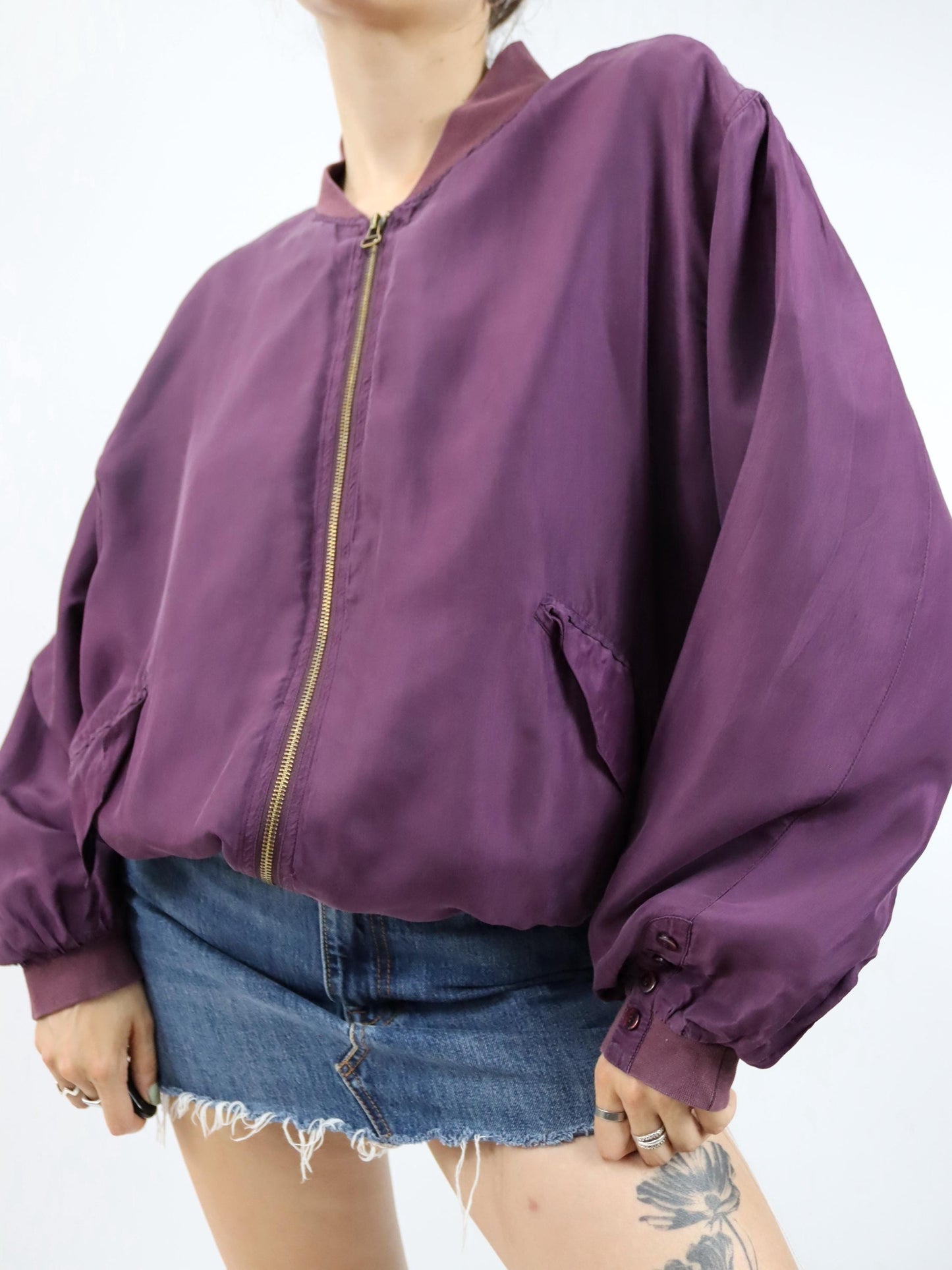 Vintage 80s 90s JOY silk blouson jacket bomber jacket purple 44