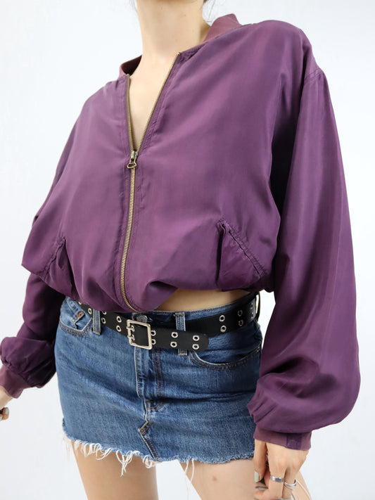 Vintage 80er 90er JOY Seidenblouson Jacke Bomberjacke violett 44