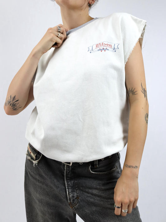 Vintage 80er 90er WILSON Sweatshirt Pullunder weiß Print S