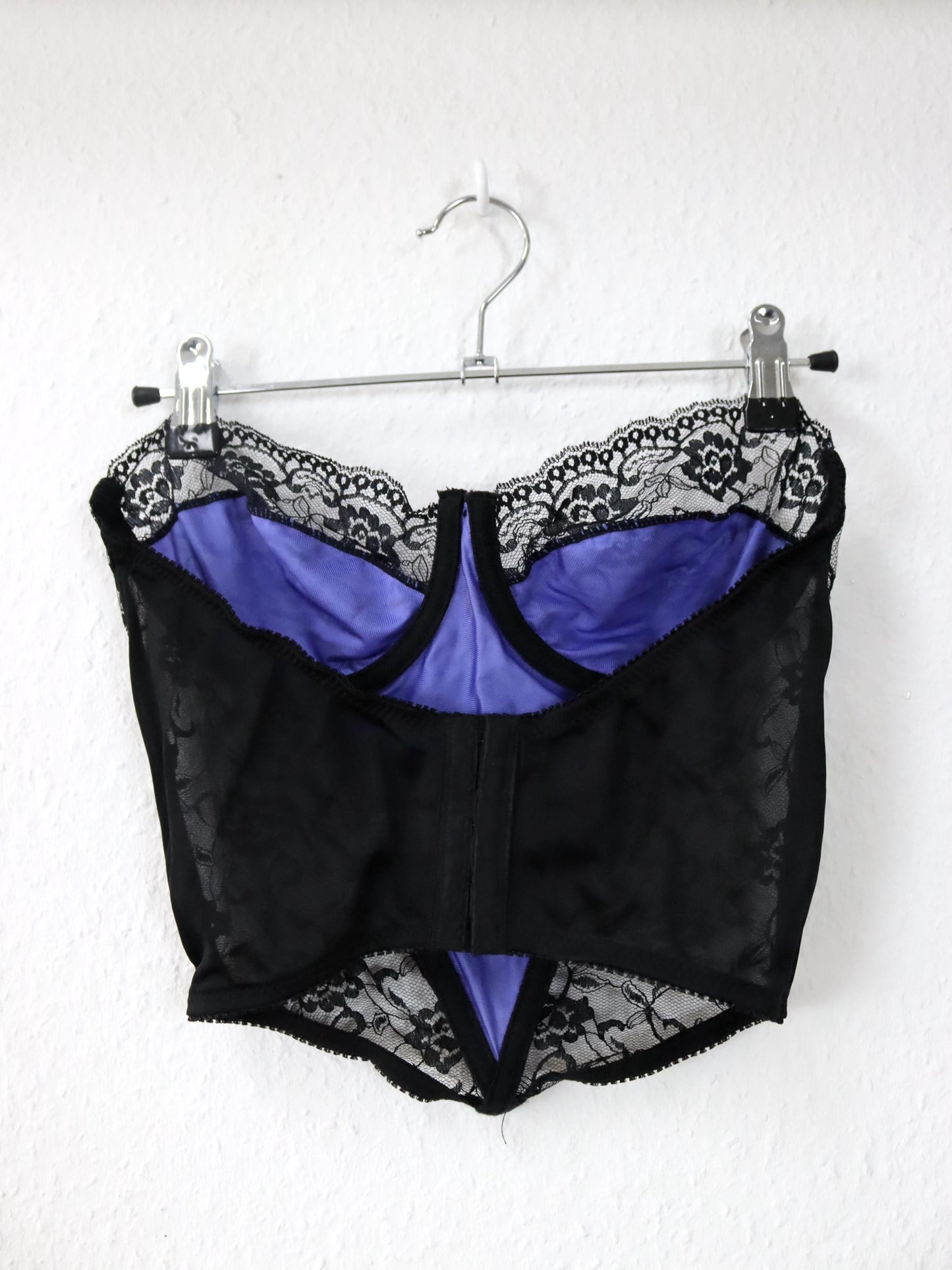 Vintage 80s 90s MISS HELEN corset bustier bandeau lace purple black M 75B