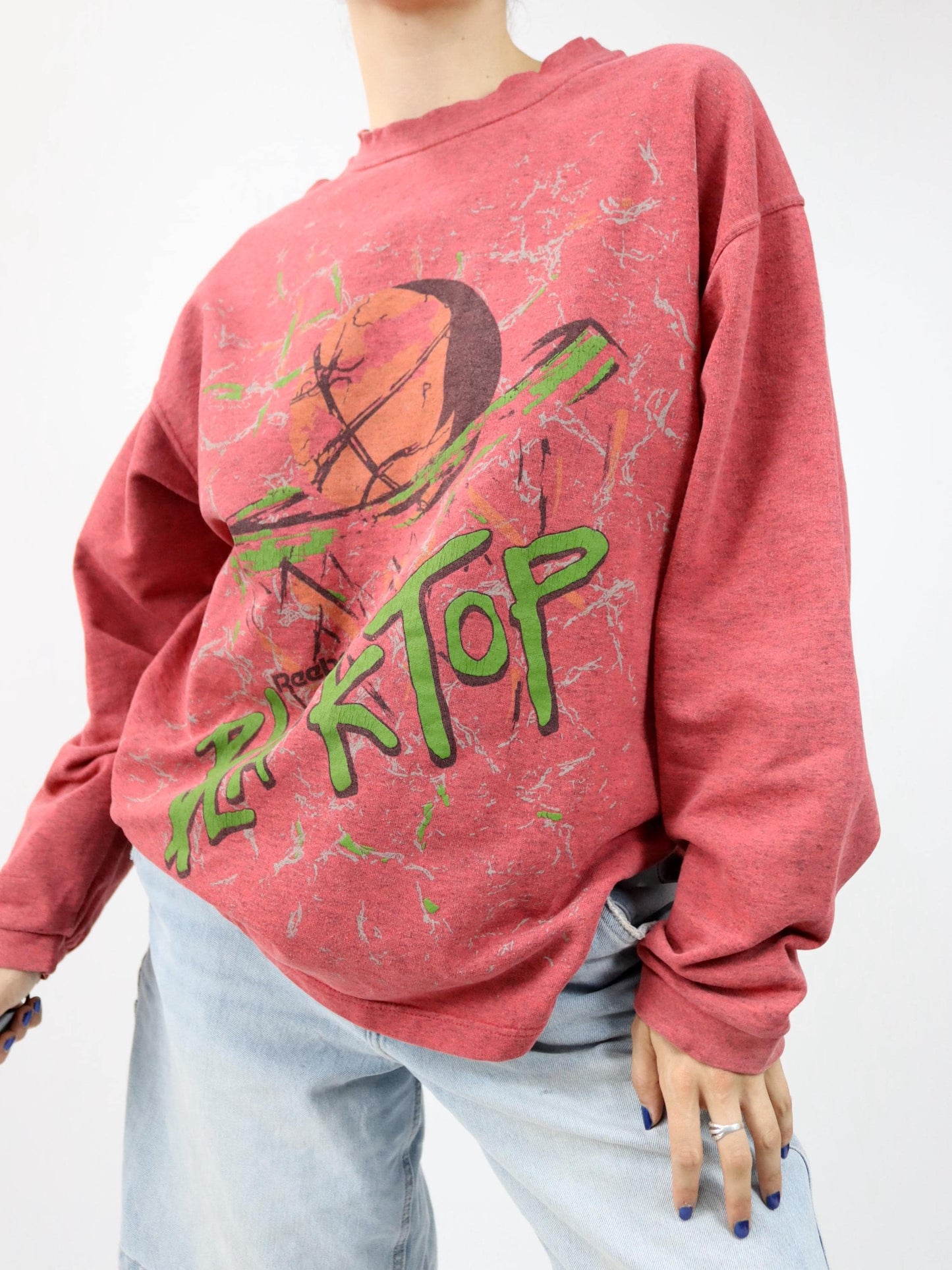Vintage 80s 90s REEBOK BLACKTOP sweatshirt pullover print red M