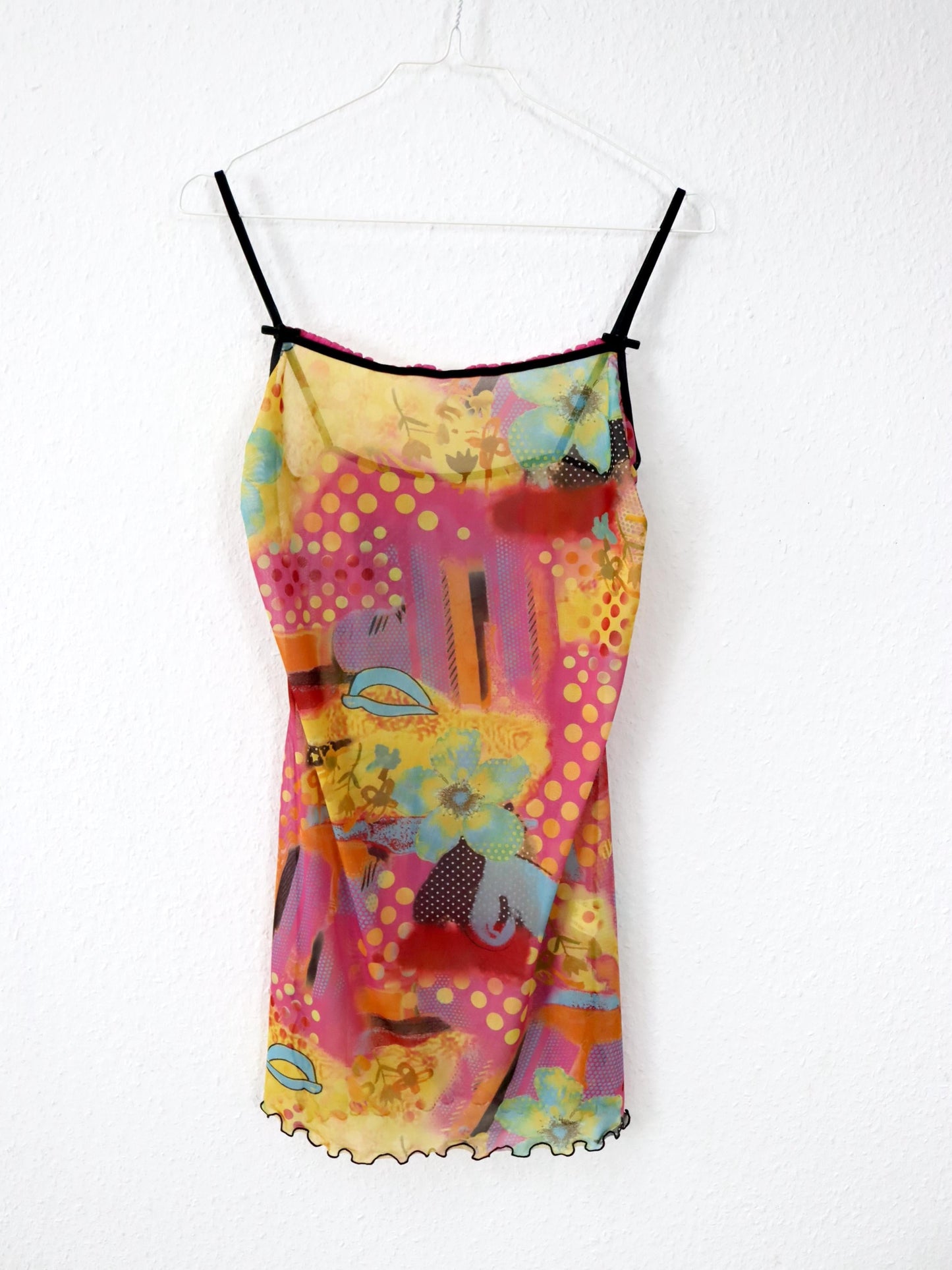 Vintage 90er 00er Y2k LOVABLE Minikleid Meshkleid crazy pattern bunt 38