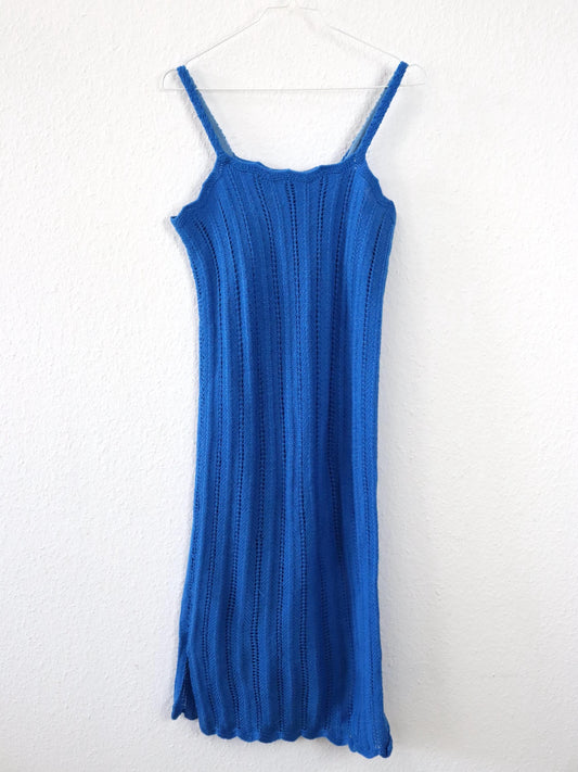 Vintage 80er 90er Midikleid Strickkleid blau Lochmuster M