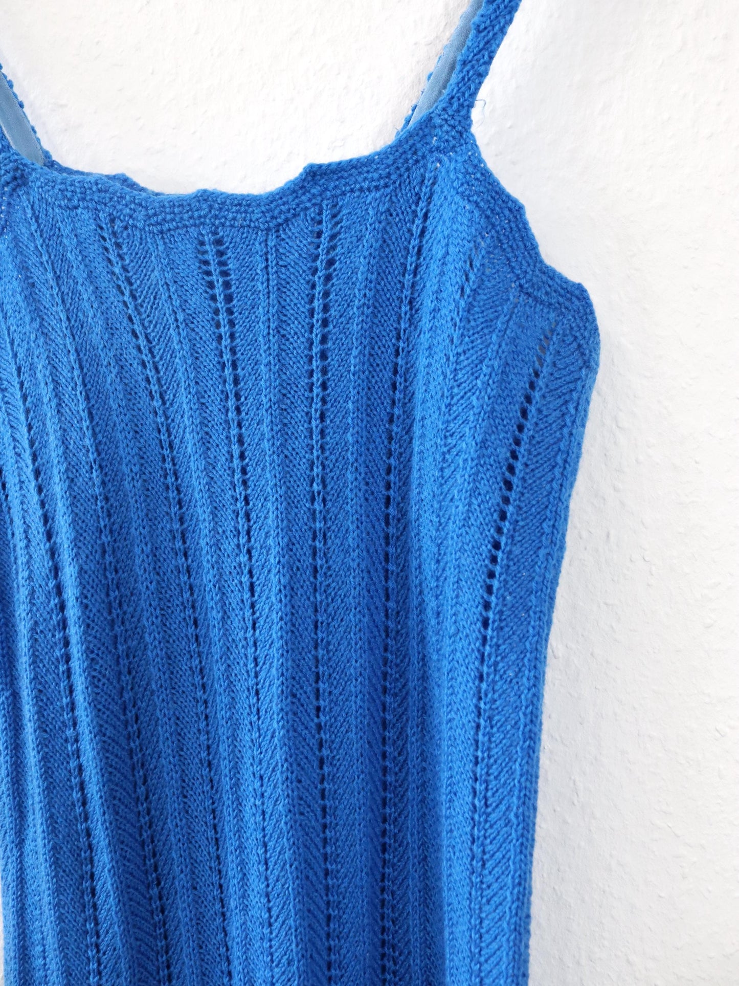 Vintage 80er 90er Midikleid Strickkleid blau Lochmuster M