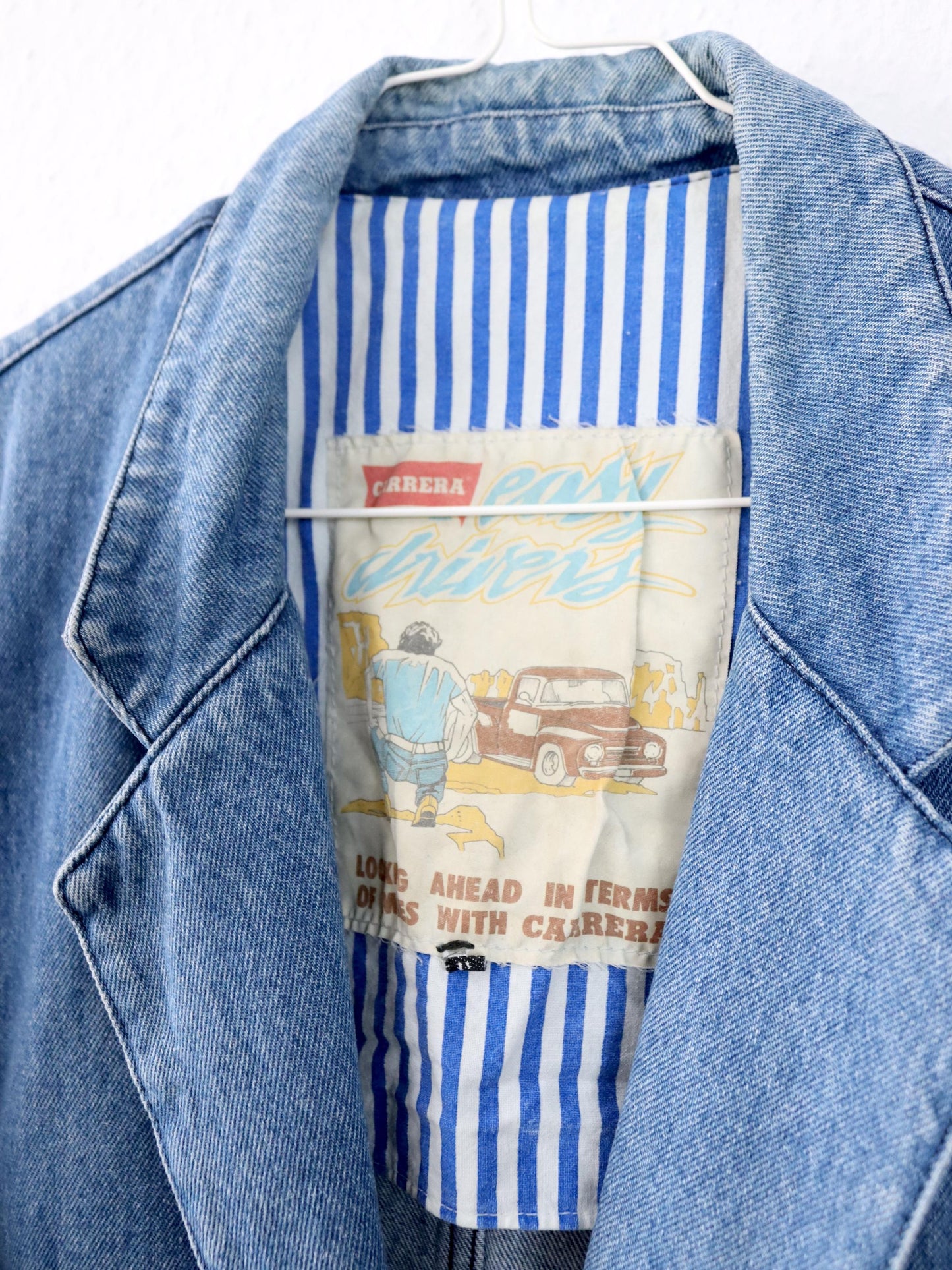 Vintage 80er 90er CARRERA Jeansblazer Blazer Denim Schulterpolster hellblau L