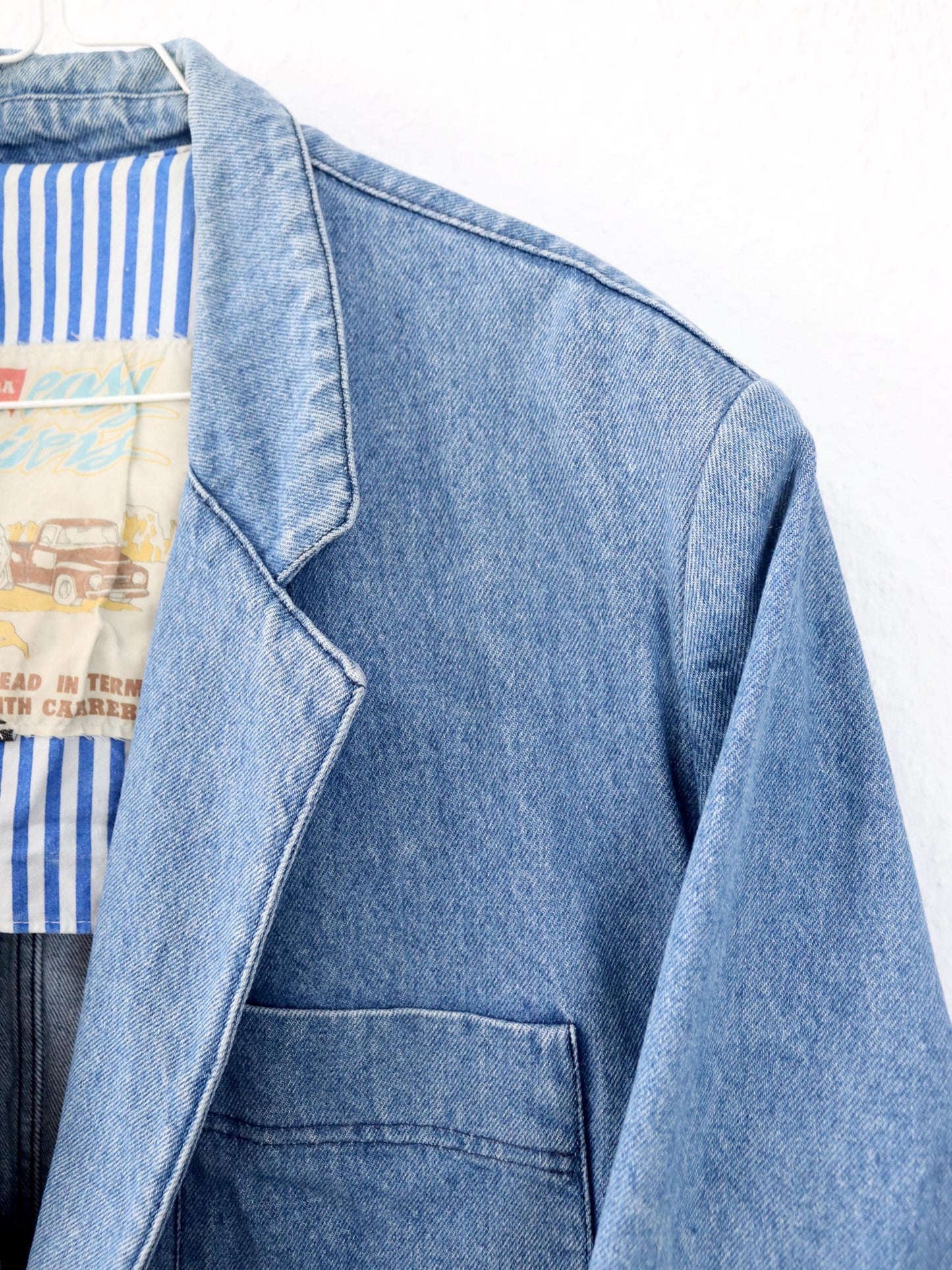 Vintage 80er 90er CARRERA Jeansblazer Blazer Denim Schulterpolster hellblau L