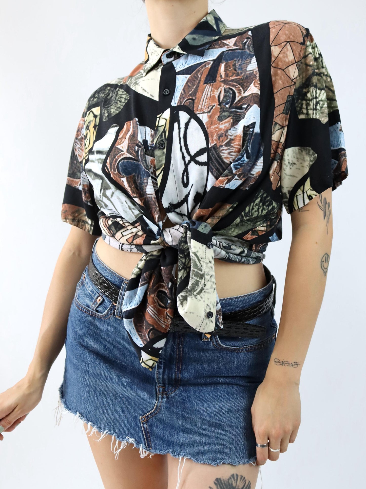 Vintage 80s 90s shirt short sleeve crazy pattern XXL
