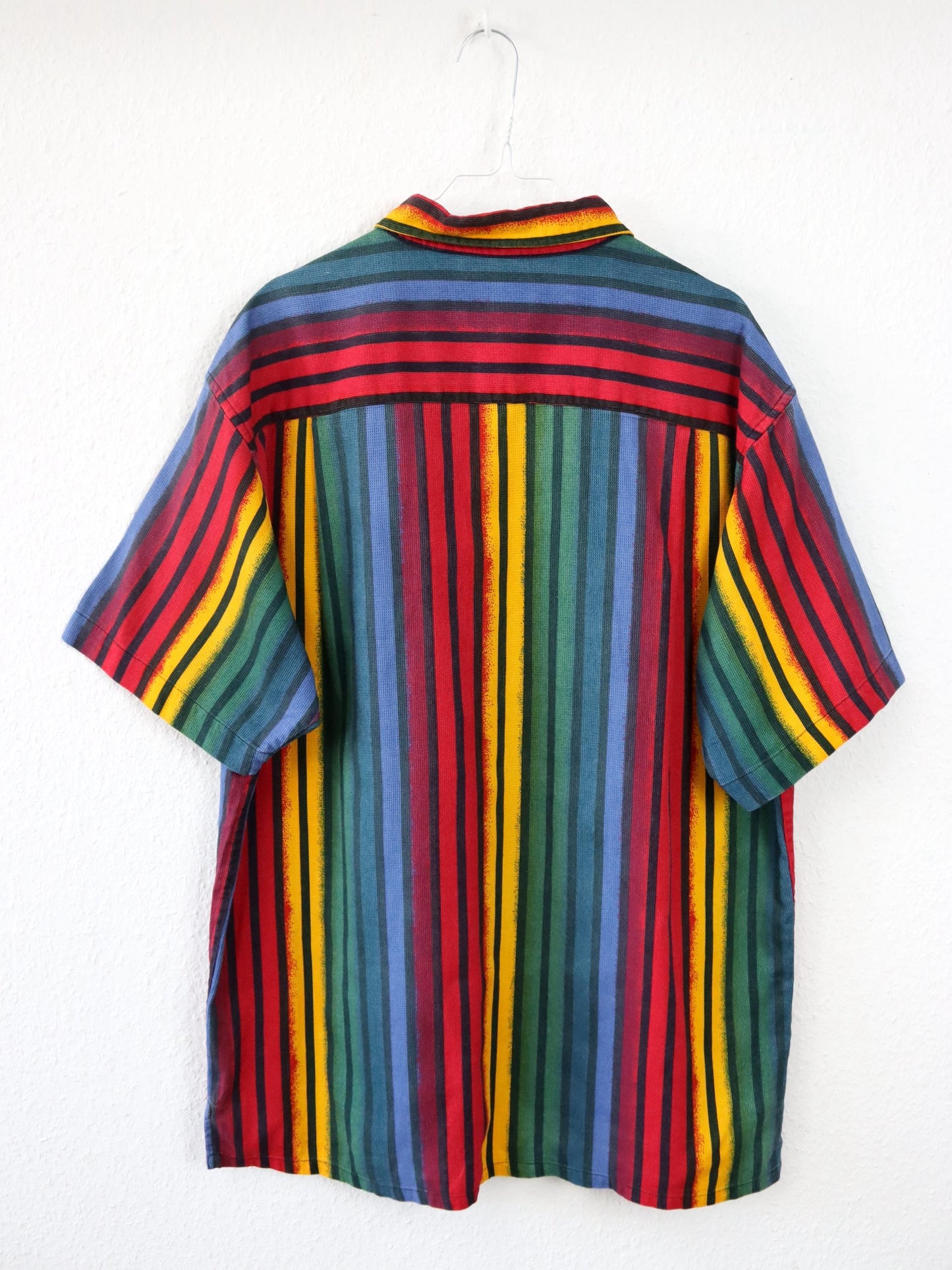 Vintage 80s 90s MANS shirt short sleeve striped colorful waffle look XXL