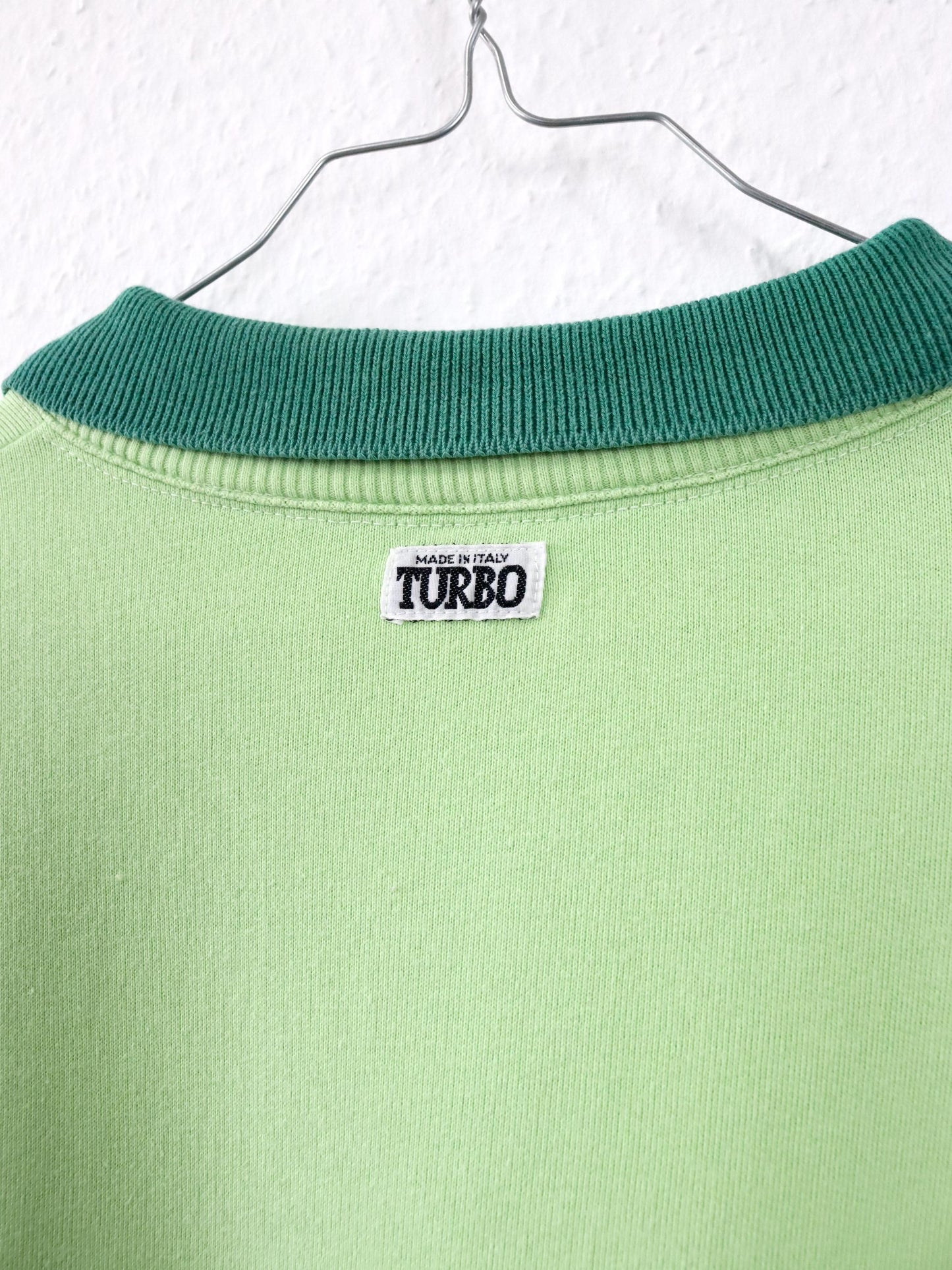 Vintage 80s 90s TURBO sweatshirt short sleeve polo collar print green XL