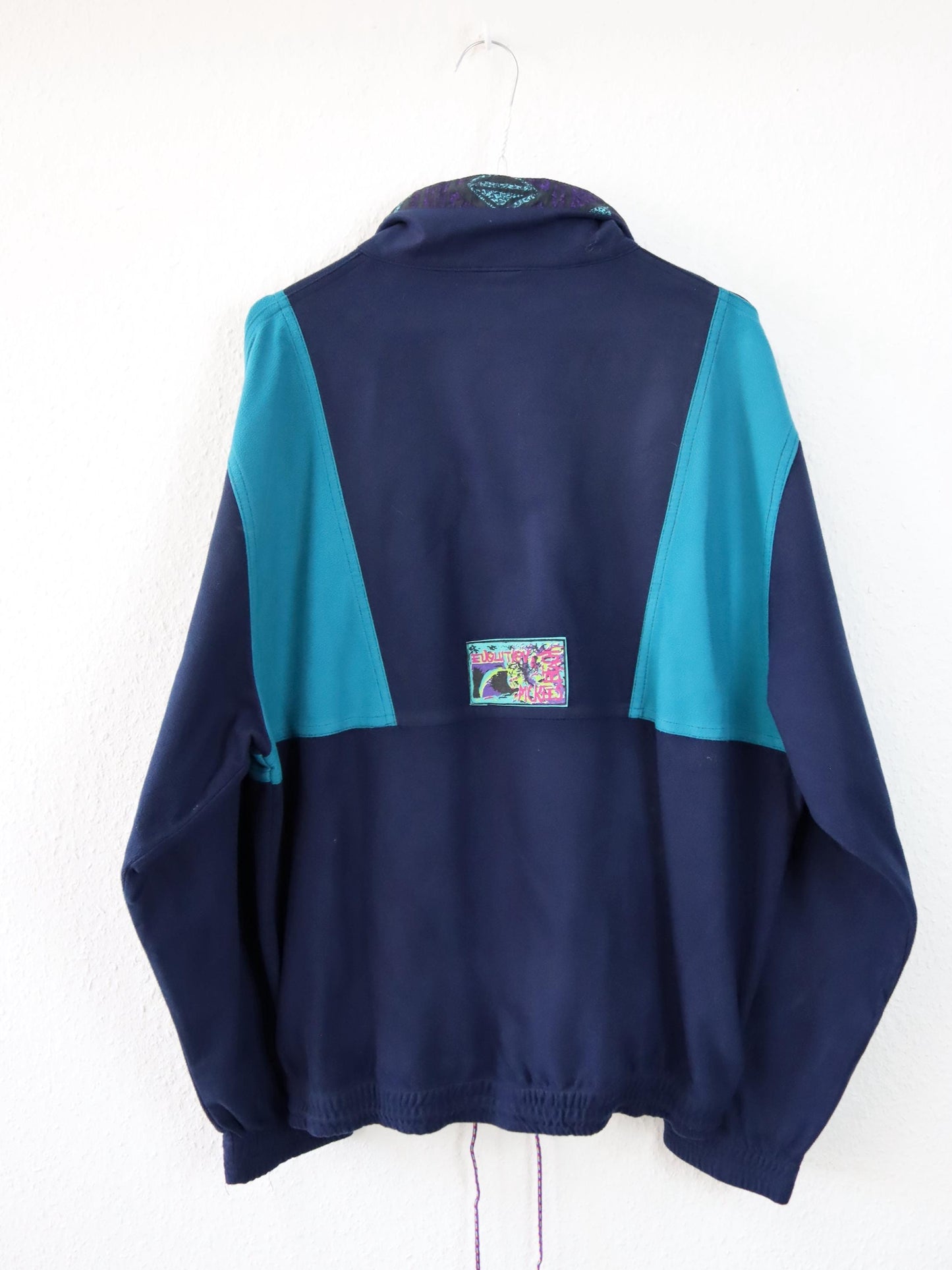 Vintage 80s 90s FULLFORCE sweatshirt velour turquoise dark blue crazy pattern 54 XL