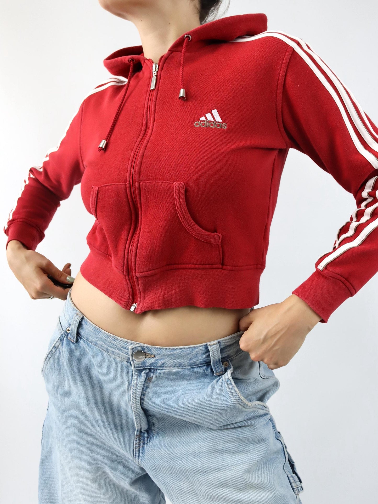 Vintage 90s 00s Y2k ADIDAS sweat jacket hood crop red S