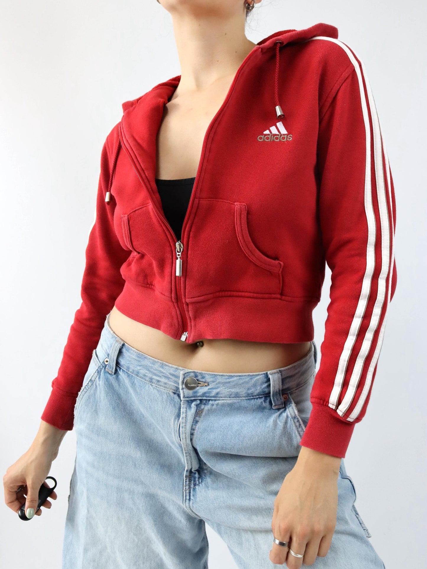 Vintage 90s 00s Y2k ADIDAS sweat jacket hood crop red S