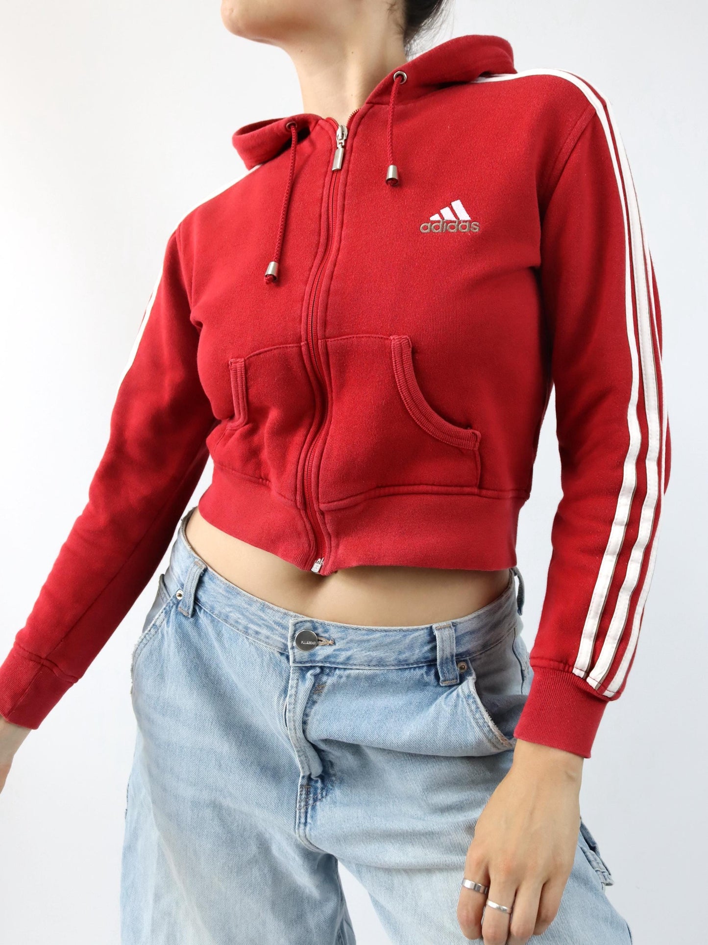 Vintage 90s 00s Y2k ADIDAS sweat jacket hood crop red S