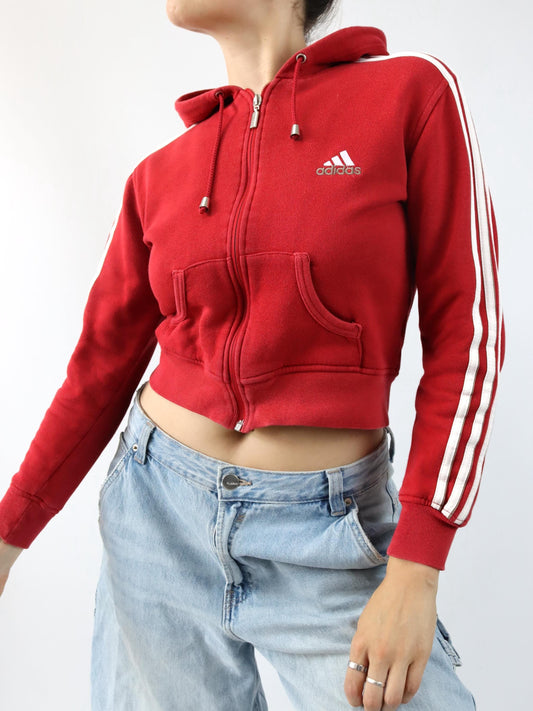 Vintage 90er 00er Y2k ADIDAS Sweatjacke Jacke Kapuze Crop rot S