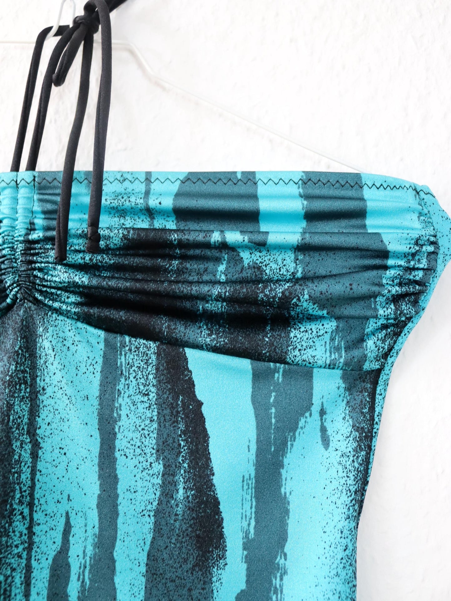 Vintage 80s 90s MAS MARE bodysuit bandeau crazy pattern blue black M