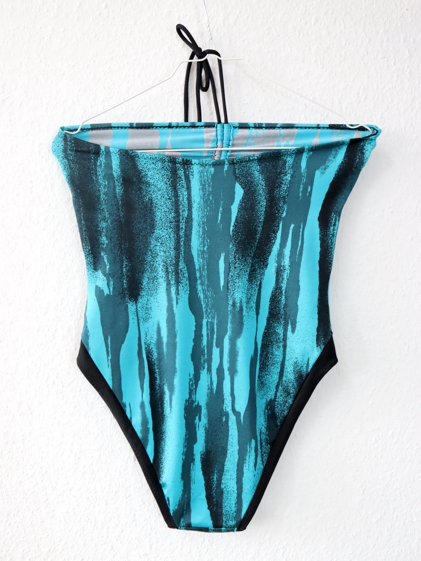 Vintage 80s 90s MAS MARE bodysuit bandeau crazy pattern blue black M