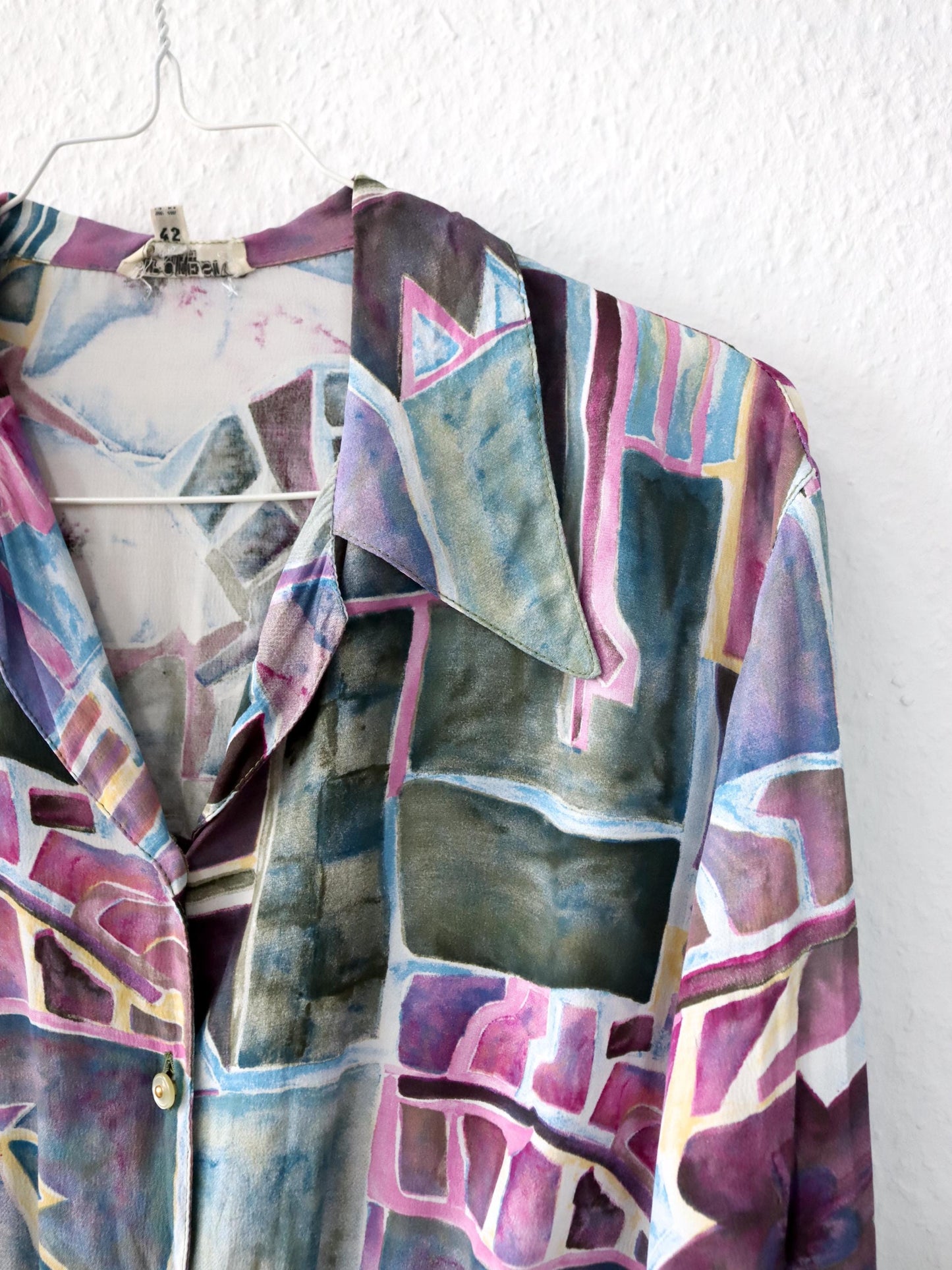 Vintage 80er 90er IPOTESI Body Bluse Viskose langarm crazy pattern 38