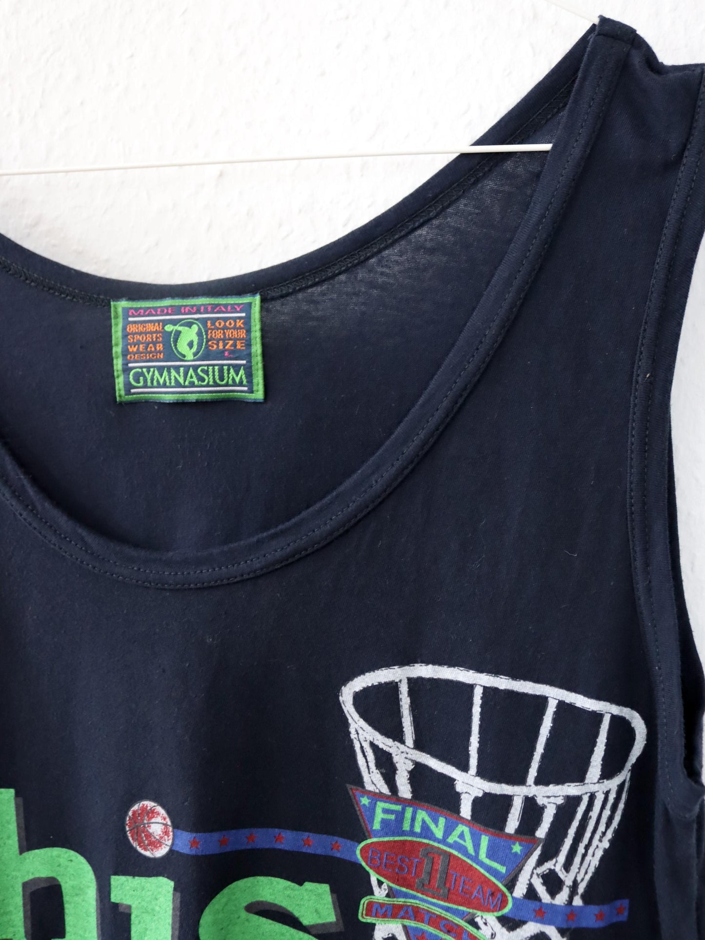 Vintage 80s 90s GYMNASIUM tank top print black colorful L