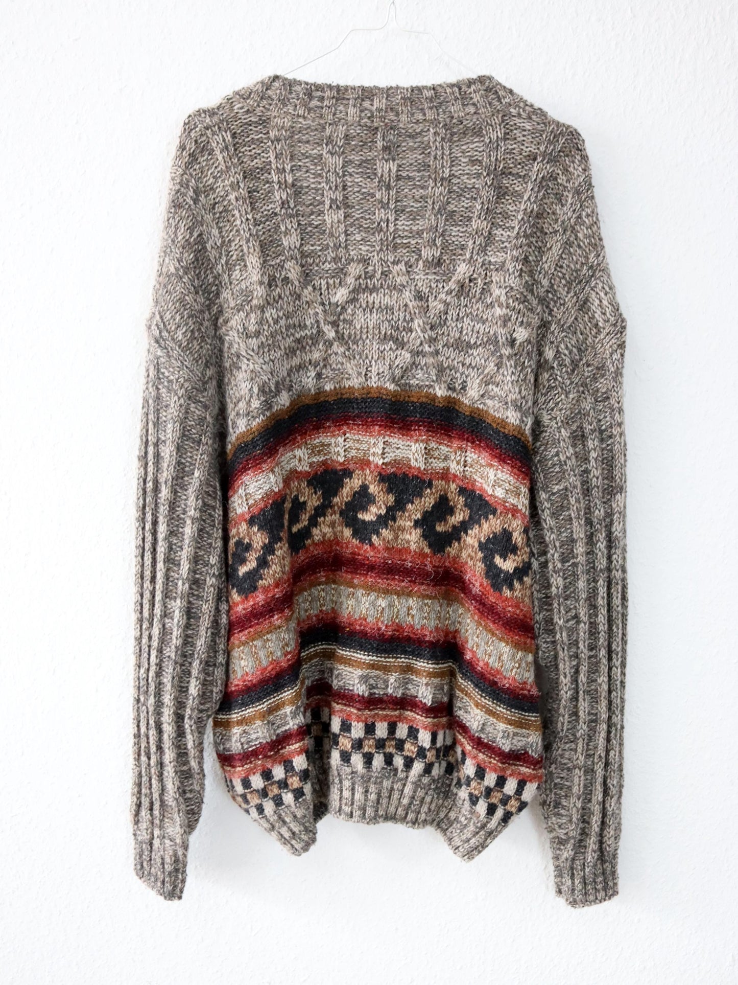 Vintage 80er 90er NANIBON Cardigan Strickjacke Wolle gemustert 52 L/XL