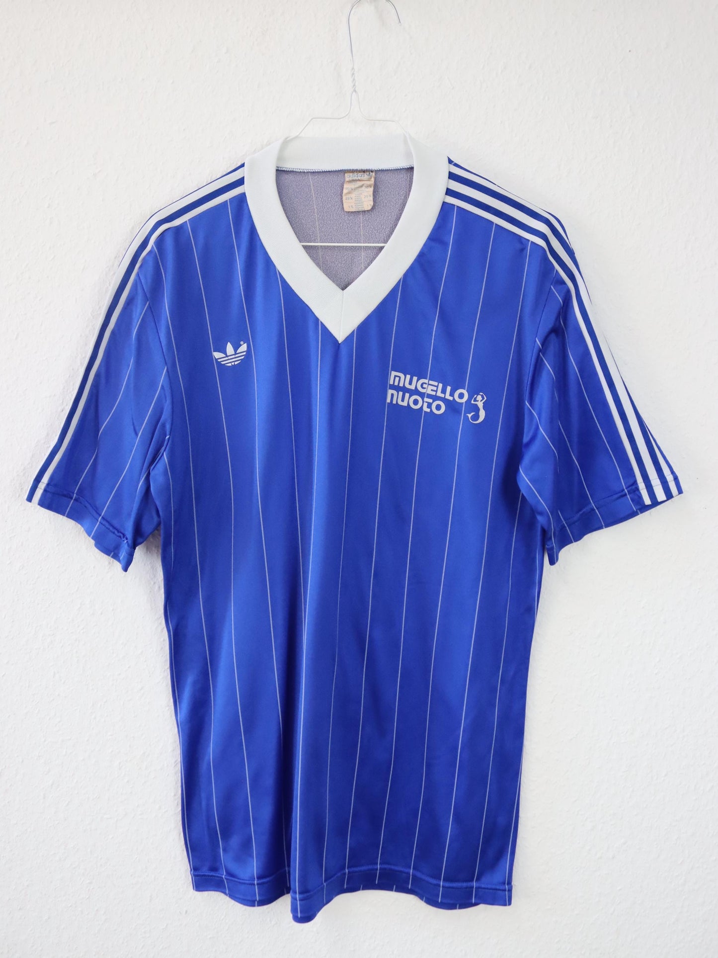 Vintage 70s 80s ADIDAS jersey V-neck shirt blue white M