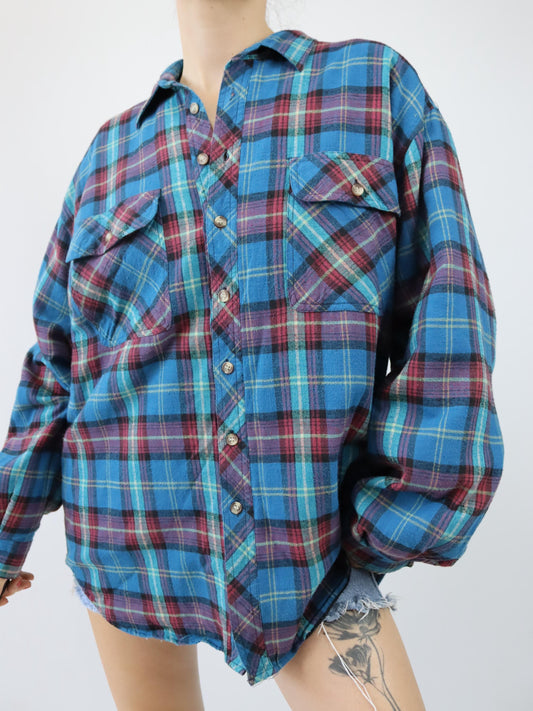 Vintage 80er 90er ANGELO SANTINI Flanellhemd leicht gefüttert kariert XL