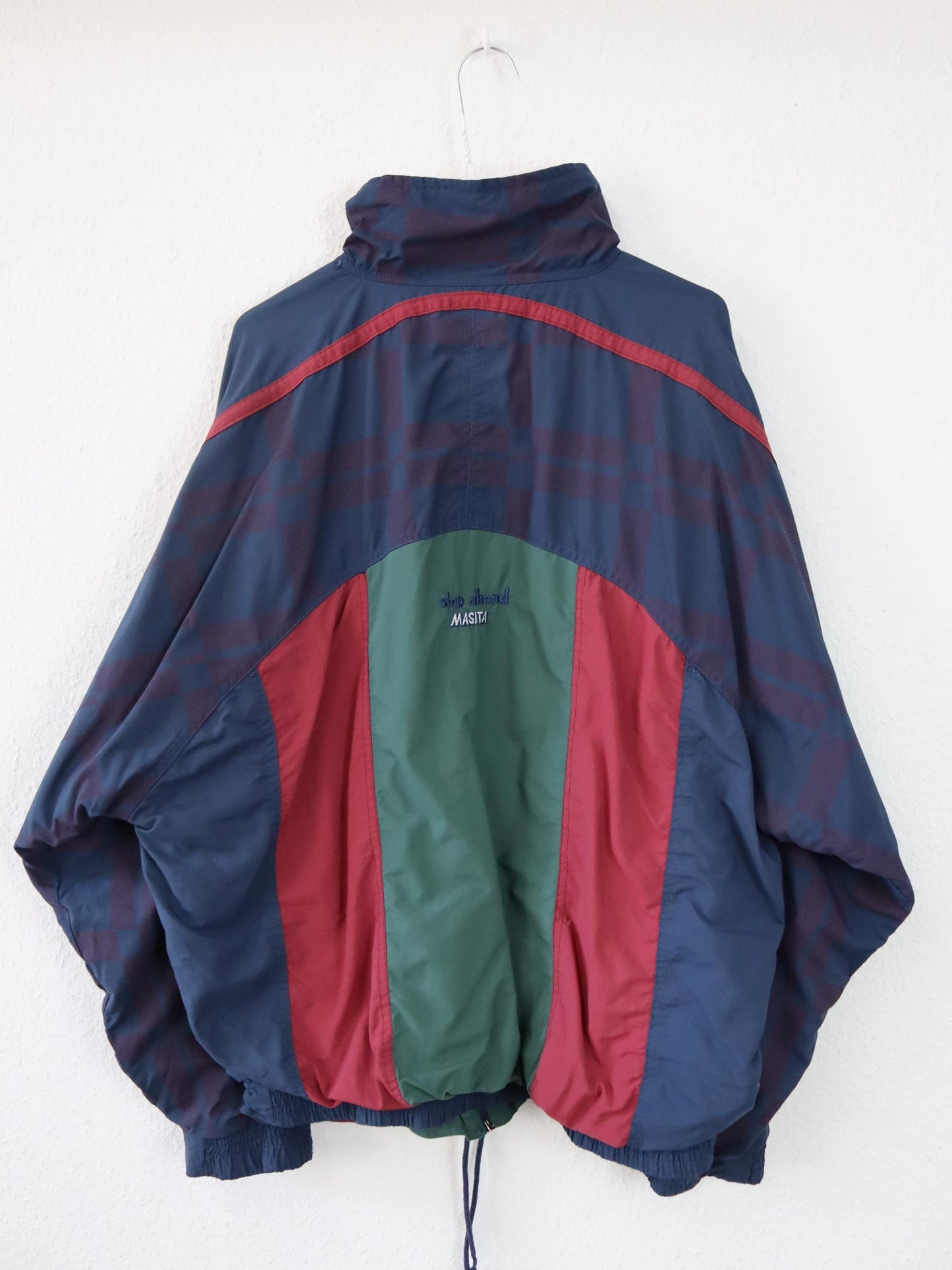 Vintage 80s 90s MASITA tracksuit jacket stand-up collar red dark blue green XL