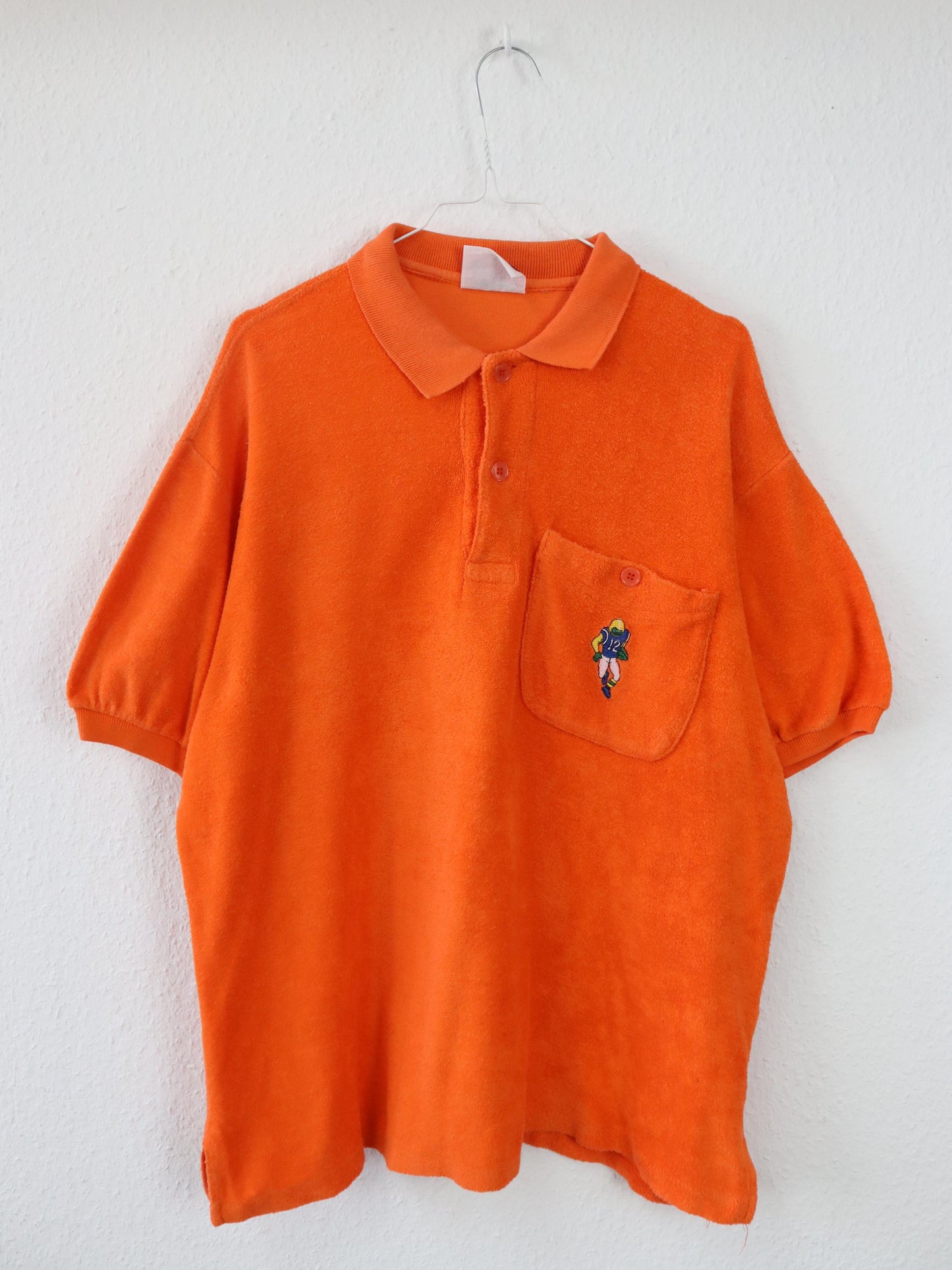 Vintage 80s 90s BIG SMITH polo shirt T-shirt terry cloth orange embroidery L
