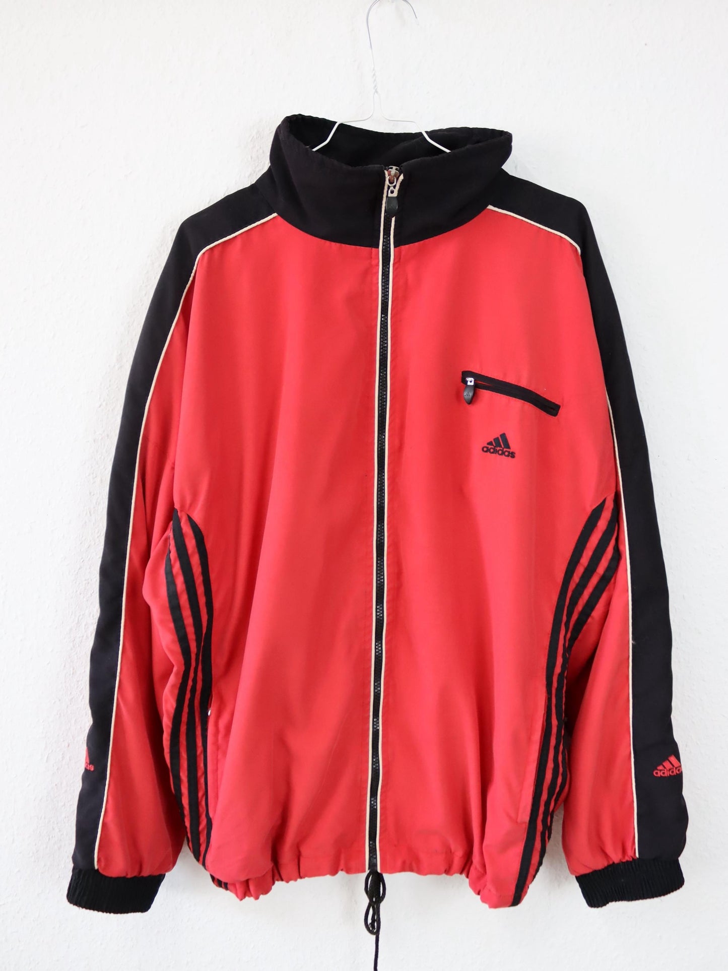 Vintage 80s 90s ADIDAS tracksuit jacket stand-up collar red black 38