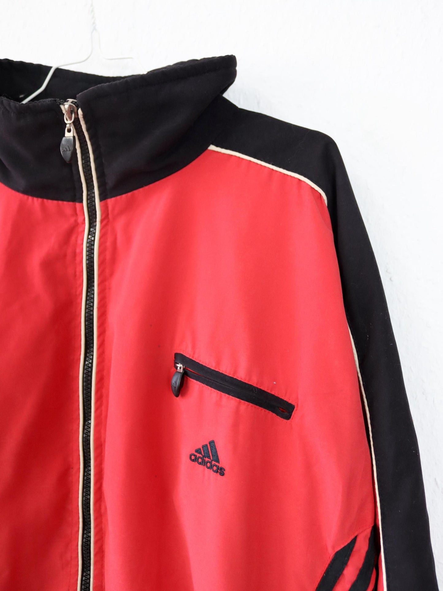Vintage 80s 90s ADIDAS tracksuit jacket stand-up collar red black 38