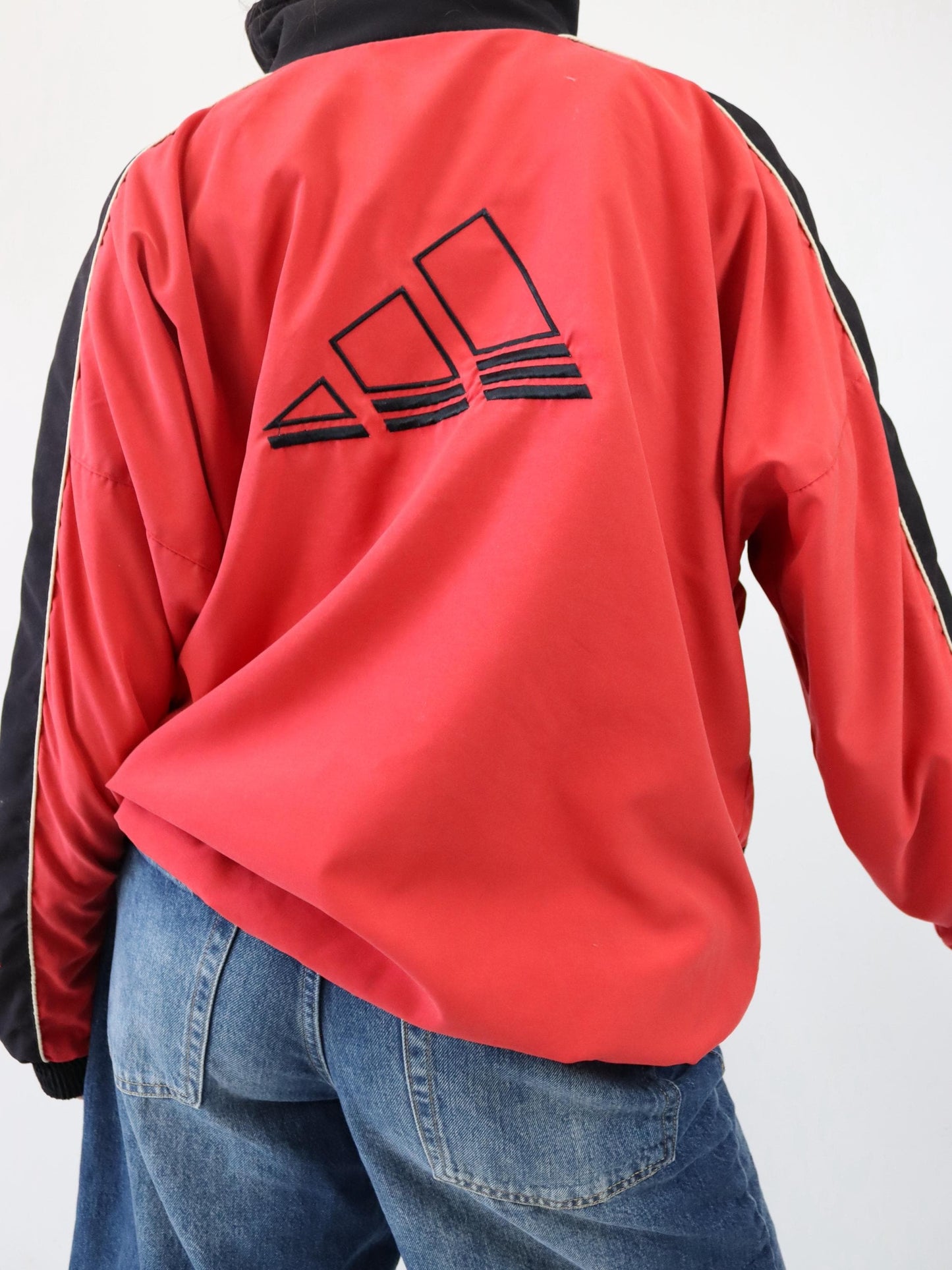 Vintage 80s 90s ADIDAS tracksuit jacket stand-up collar red black 38