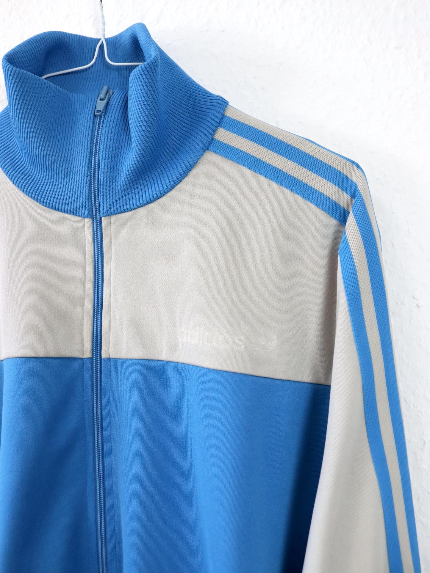 Vintage 80s 90s ADIDAS tracksuit jacket stand-up collar blue grey S