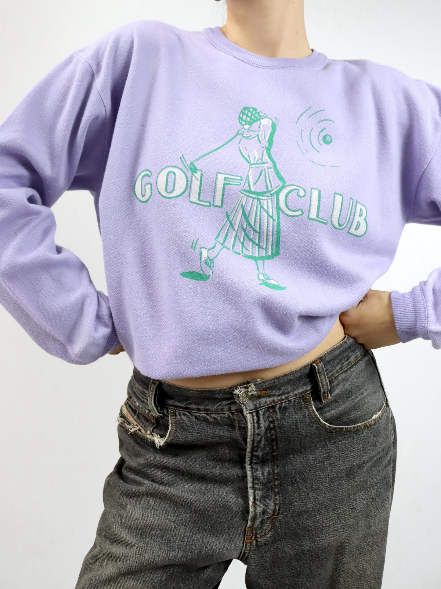 Vintage 80s 90s SAMAR Sweatshirt Pullover Print Golf Club Lilac M