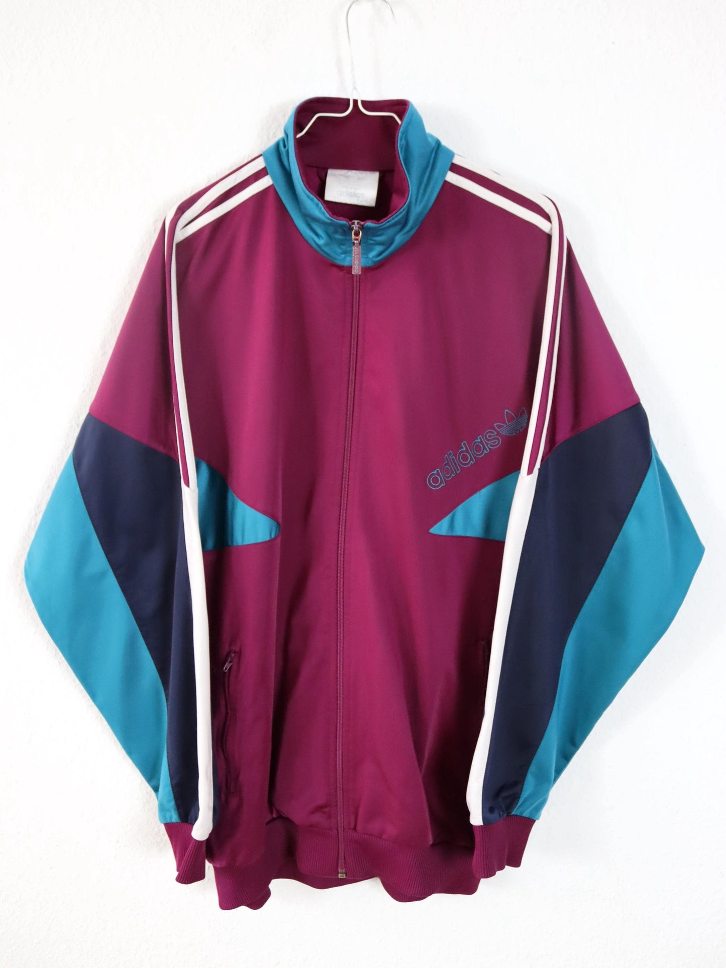 Vintage 80s 90s ADIDAS tracksuit jacket stand-up collar blue purple 186 L/XL