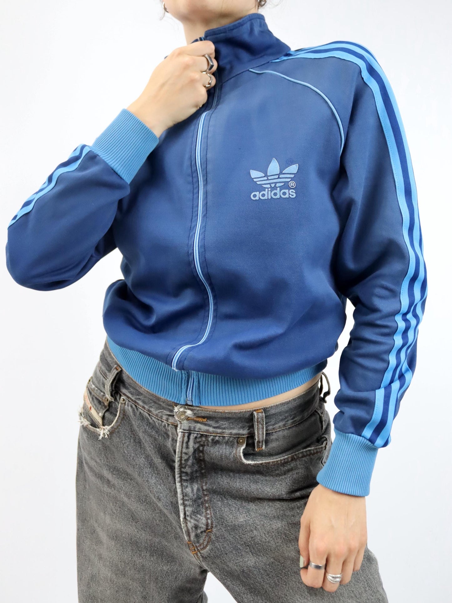 Vintage 80s 90s ADIDAS tracksuit jacket stand-up collar blue Citroen S