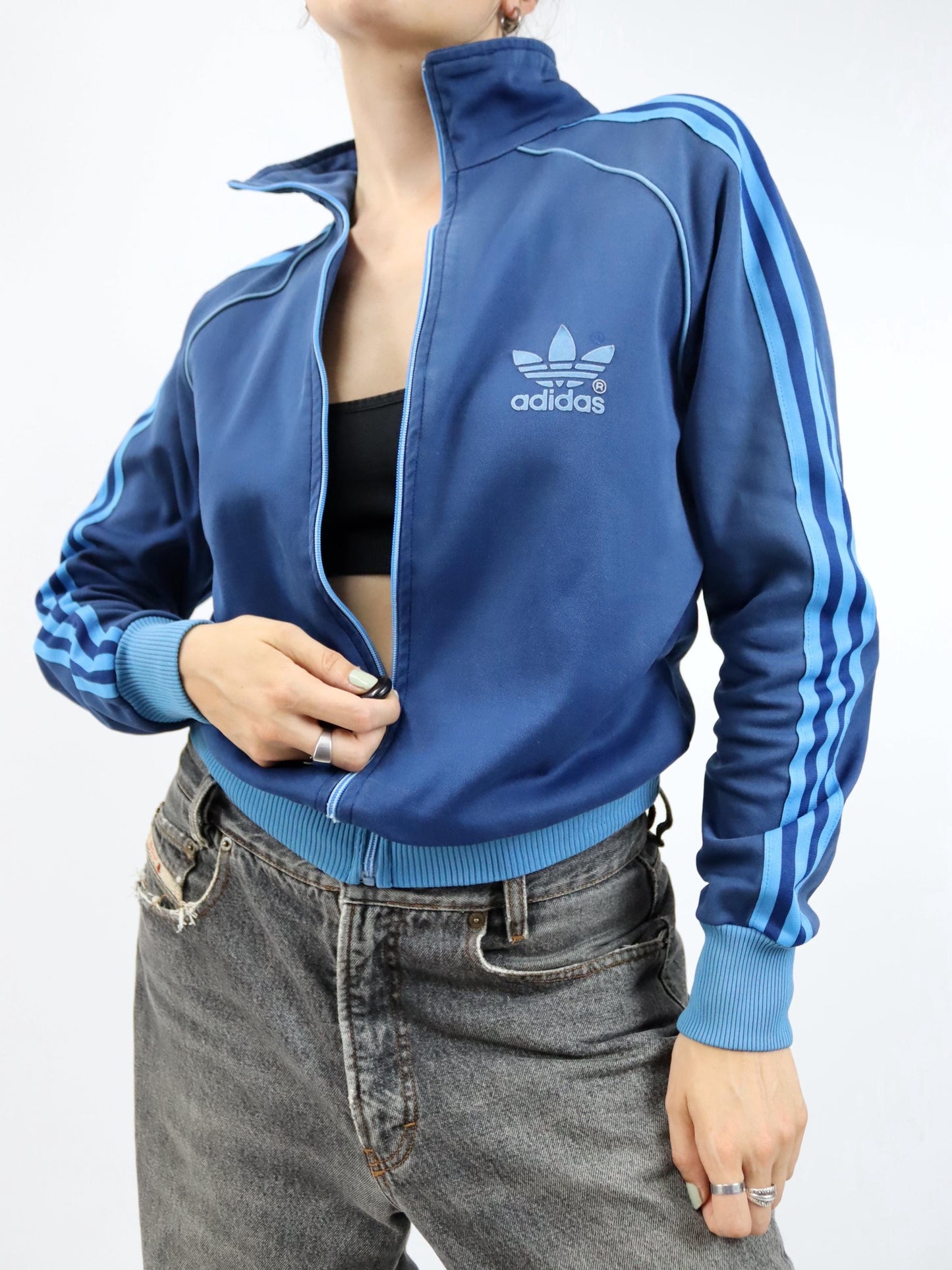 Vintage 80s 90s ADIDAS tracksuit jacket stand-up collar blue Citroen S